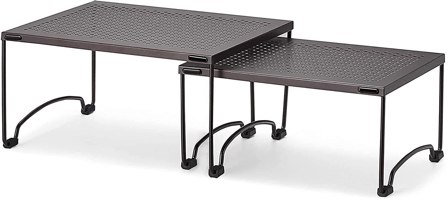 Iron Storage Racks 11"x7" | Kitchen Shelf Dish Rack Organizer Stand for Cabinets, Pantry & Countertops | Multipurpose Heavy Duty Rack for Plates, Bowls, Mugs & Dishes (Pack of 2,Black)