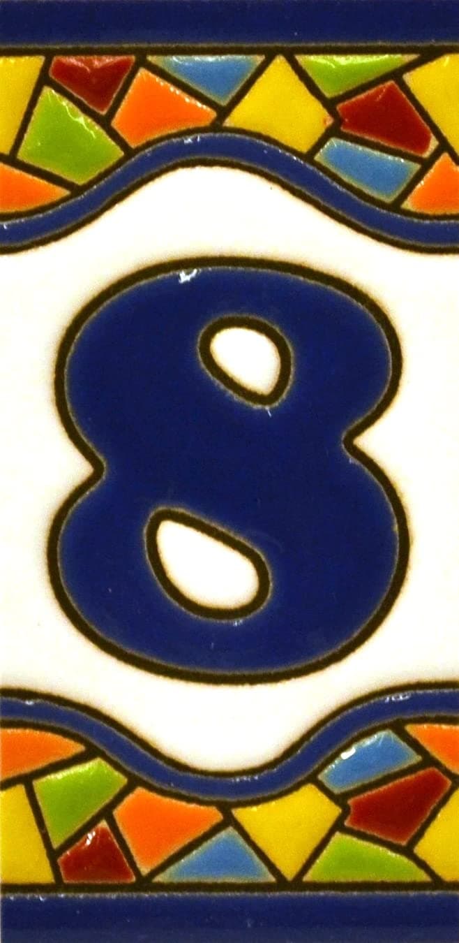 House numbers 3 inch. Handpainted house number tiles for signs, addresses and names. Address numbers for houses. House address numbers and letters. Design MOSAICO MINI 2,87" x 1,38" (NUMBER 8)