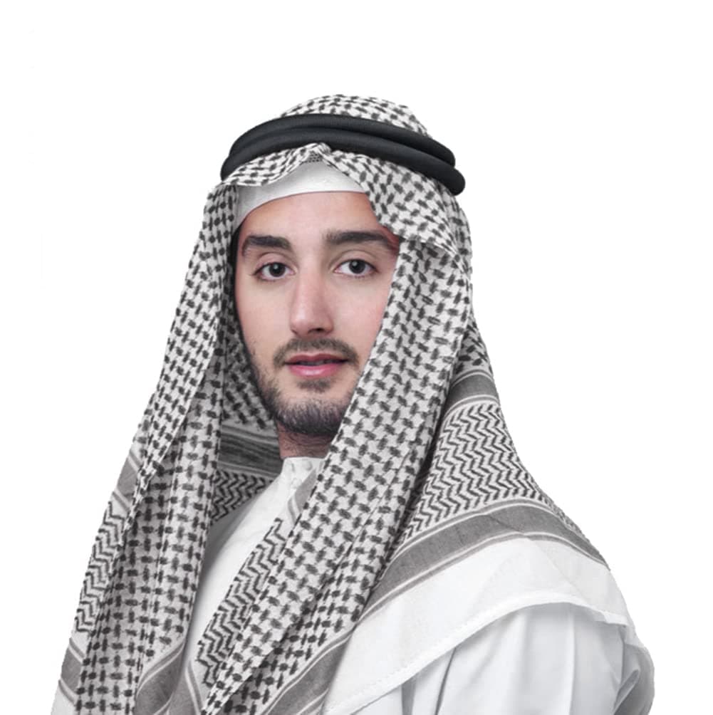 Mens Arab Shemagh Scarf Middle East Keffiyeh Headscarf Arabia Scarves Hijab Headband Desert Shawl Saudi Headwear Classic Arabian Turban Large Bandana Soft Head Cover for Men Boys