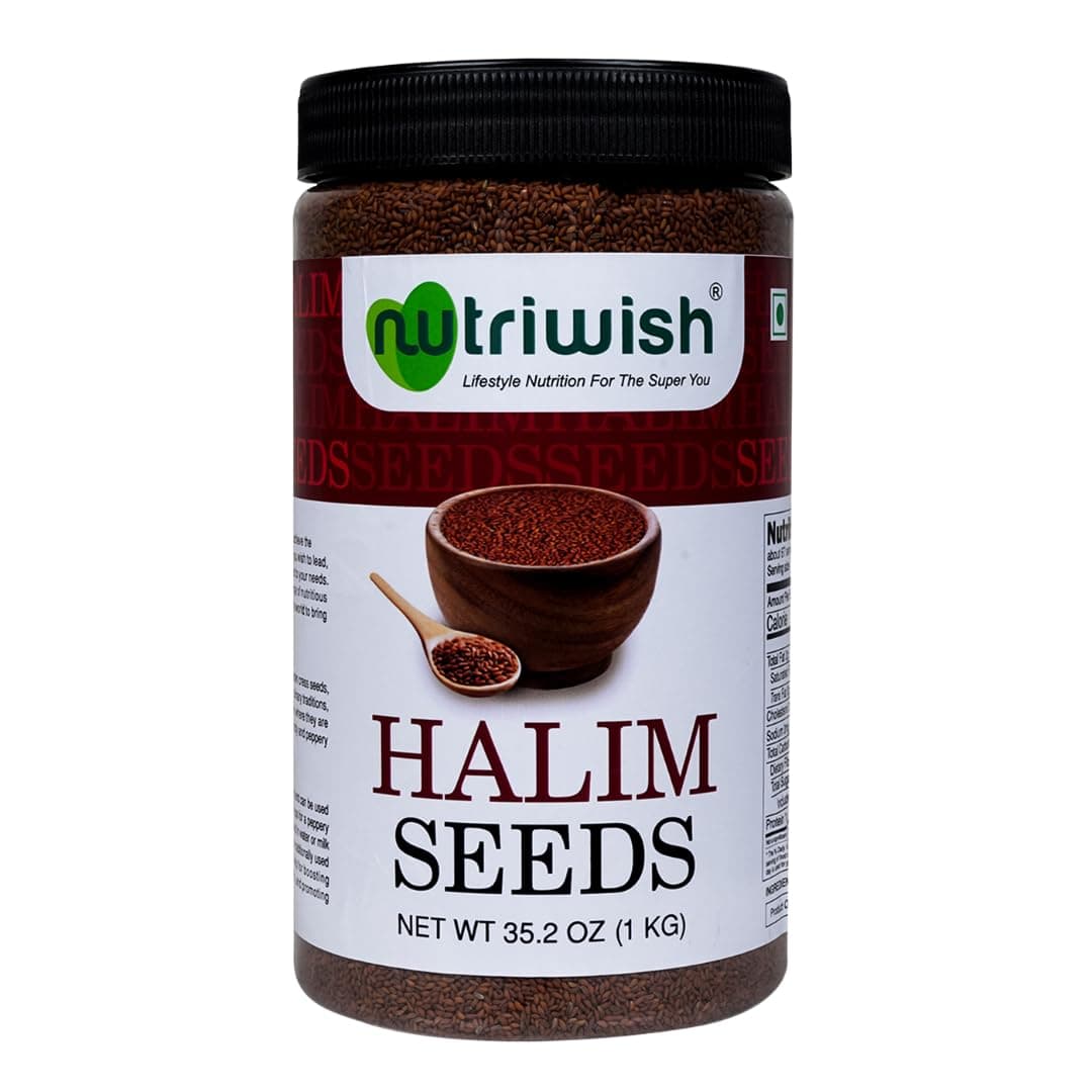 Nutriwish Natural Halim Seeds | 35.2 oz (1 KG) | Pure & Natural Garden Cress Seeds | Safe & Beneficial Aliv Seeds | Halim Aliv Garden Cress Seeds for Eating | No Additives | High Protein Snack |