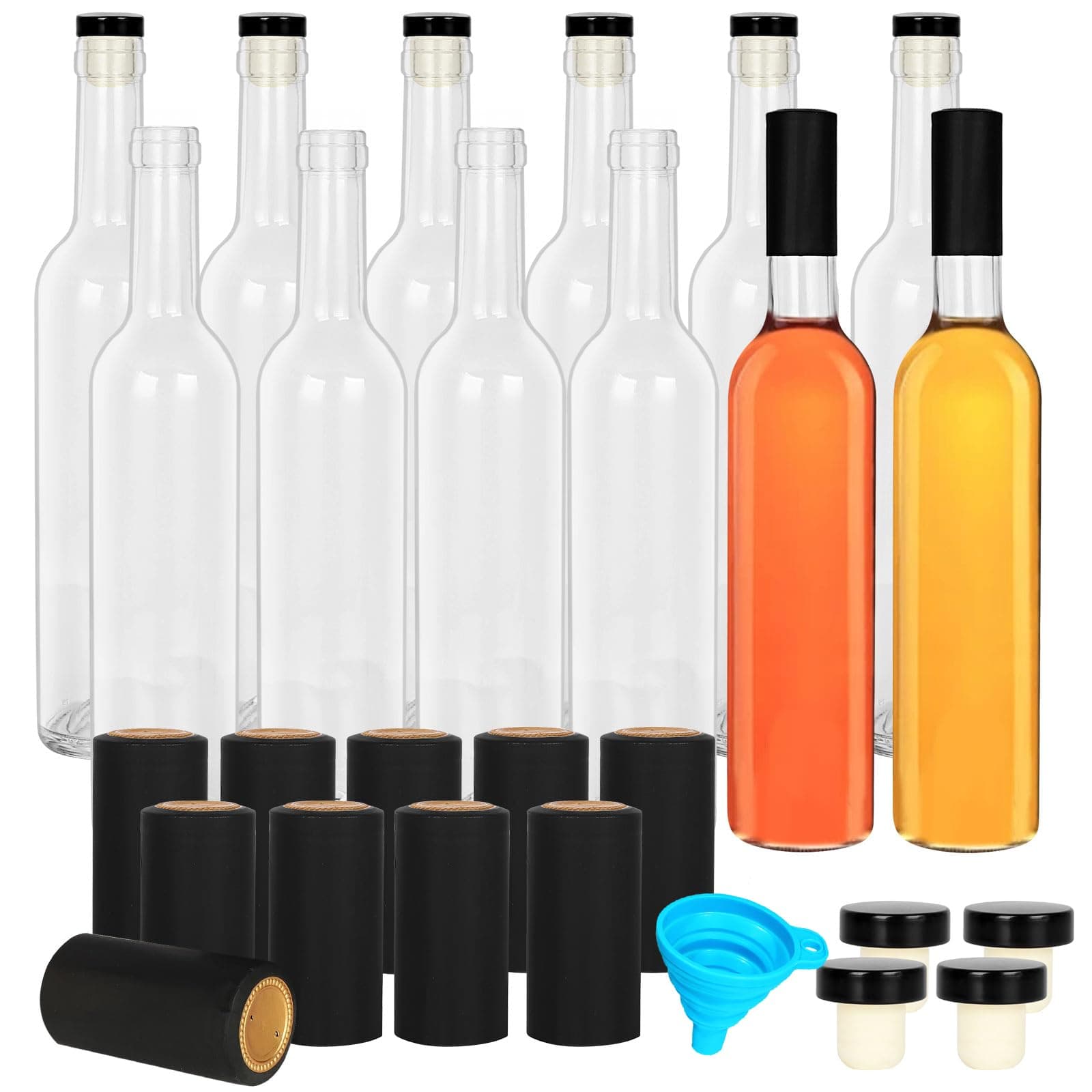 - DHSBTLS 12 Pack 500 ml/16 oz Clear Glass Bottles With Cork Lids & Seal Shrink Capsules Caps,Home Brewing Wine & Juicing Bottles For Bordeaux Wine,Beverage, Sparkling Wine,Kefir,Decor