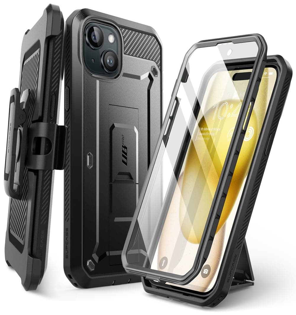 for iPhone 15 Case with Screen Protector, [Unicorn Beetle Pro] [Built-in Stand & Belt-Clip] [Military-Grade Protection] 360 Full Body Heavy Duty Rugged Phone Case for iPhone 15 (2023), Black