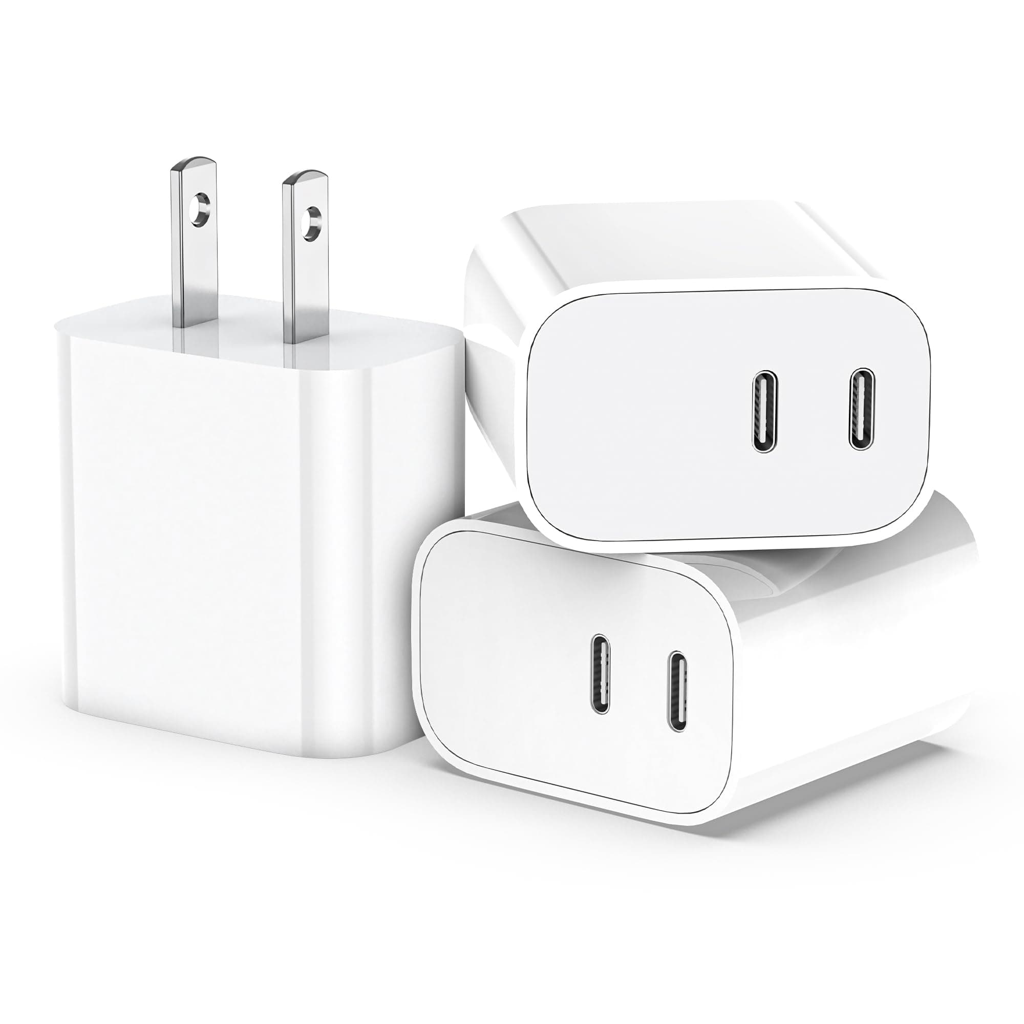 USB C Charger Block,3-Pack Dual Port USB C Fast Charging Block，Type C Wall Charger Plug for iPhone 17/16/15/14/13/12/11/ Pro Max/Plus/Xs Max/XR/X,iPad Pro (20W)