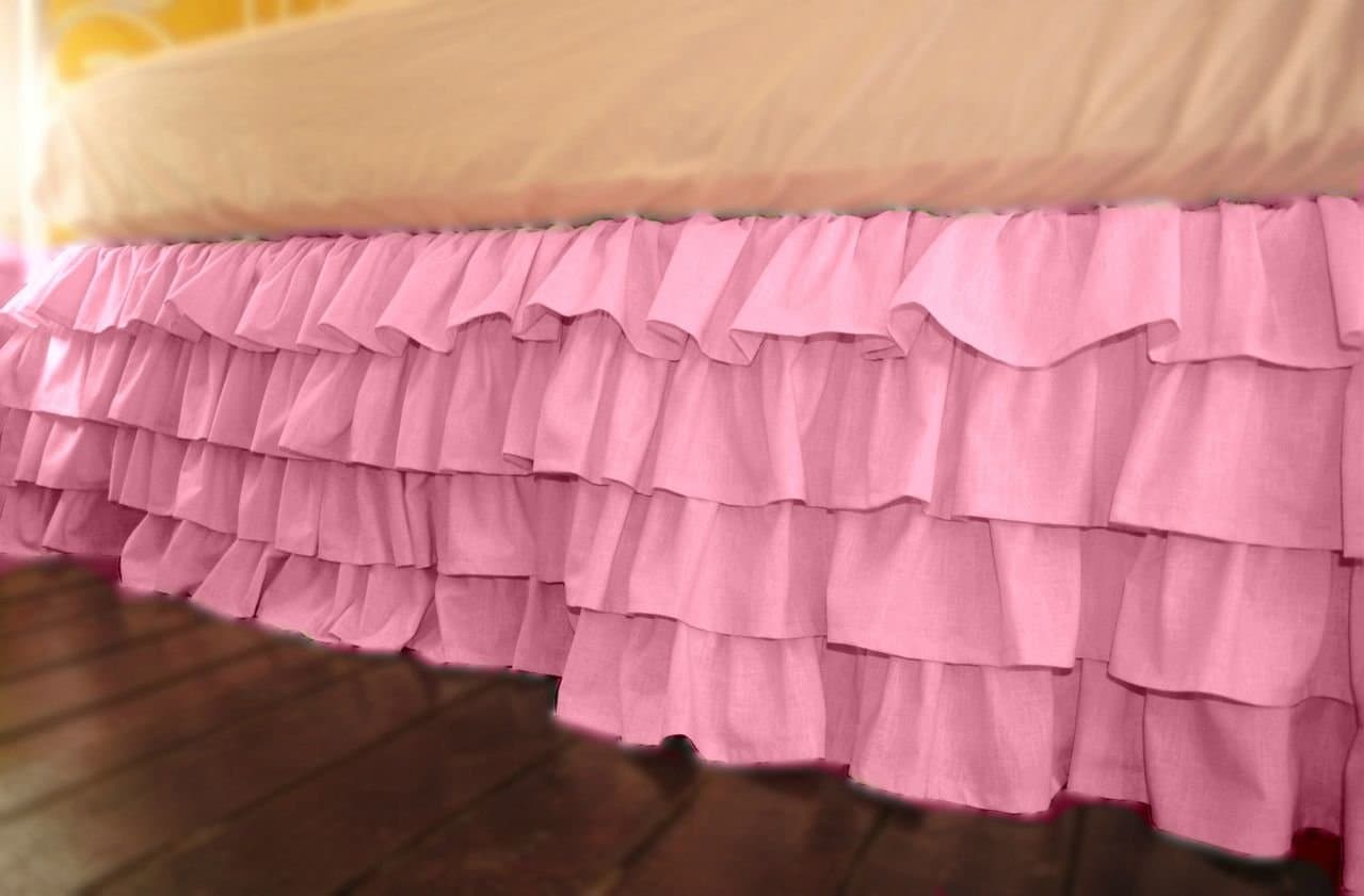 New Luxurious 300 TC Multiruffle Bed Skirt with 18" Dop Length In Solid Pink Queen Size