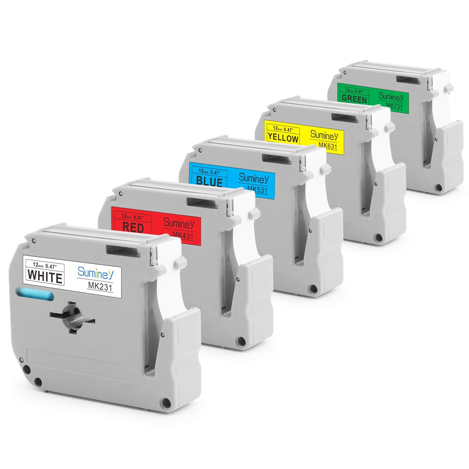 Suminey Compatible M Tape Replacement for Brother P Touch Label Maker Tape Refill 12mm 0.47 M-K231 MK431 MK531 MK631 MK731 Work with Brother Label Maker PTM95 PT90 PT70 PT65 PT45, 5 Color