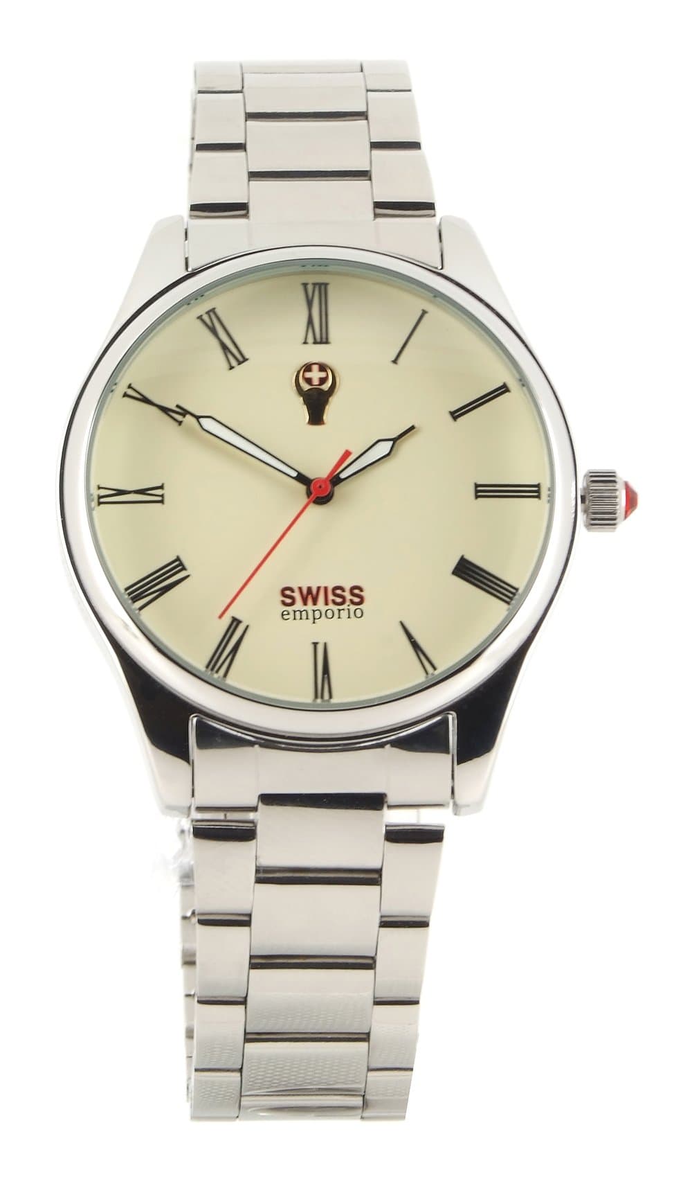 Men's Quartz Swiss Made Watch with Beige Dial Analogue Display and Silver Stainless Steel Bracelet SE02CRSL50