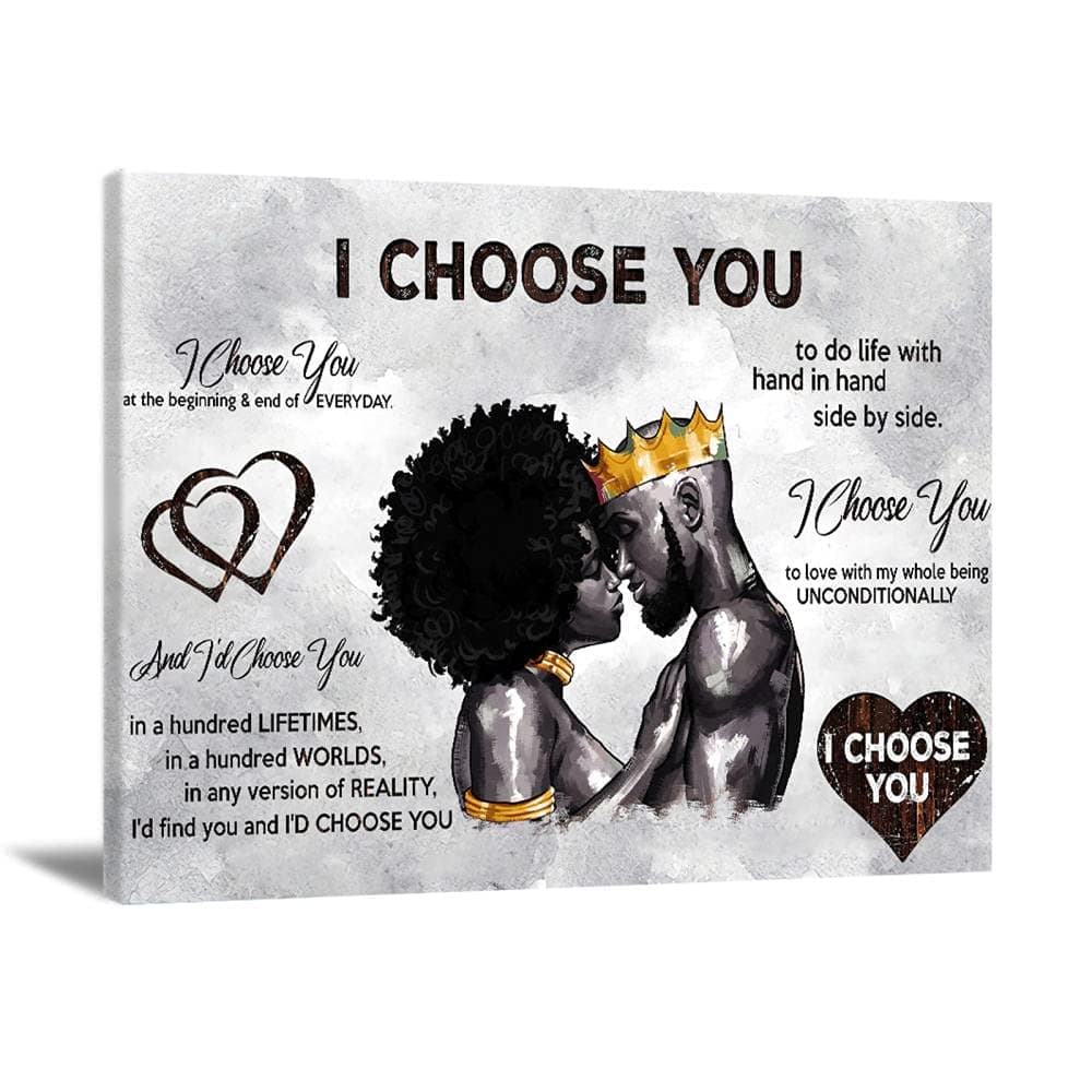 MRS Art African American Wall Black King And Queen Wall Black Couple I Choose You Poster Black Couple Wall Decor Afro Black Couple Portraits Wall For Bedroom Living Room Decor 16x24in UNFRAMED