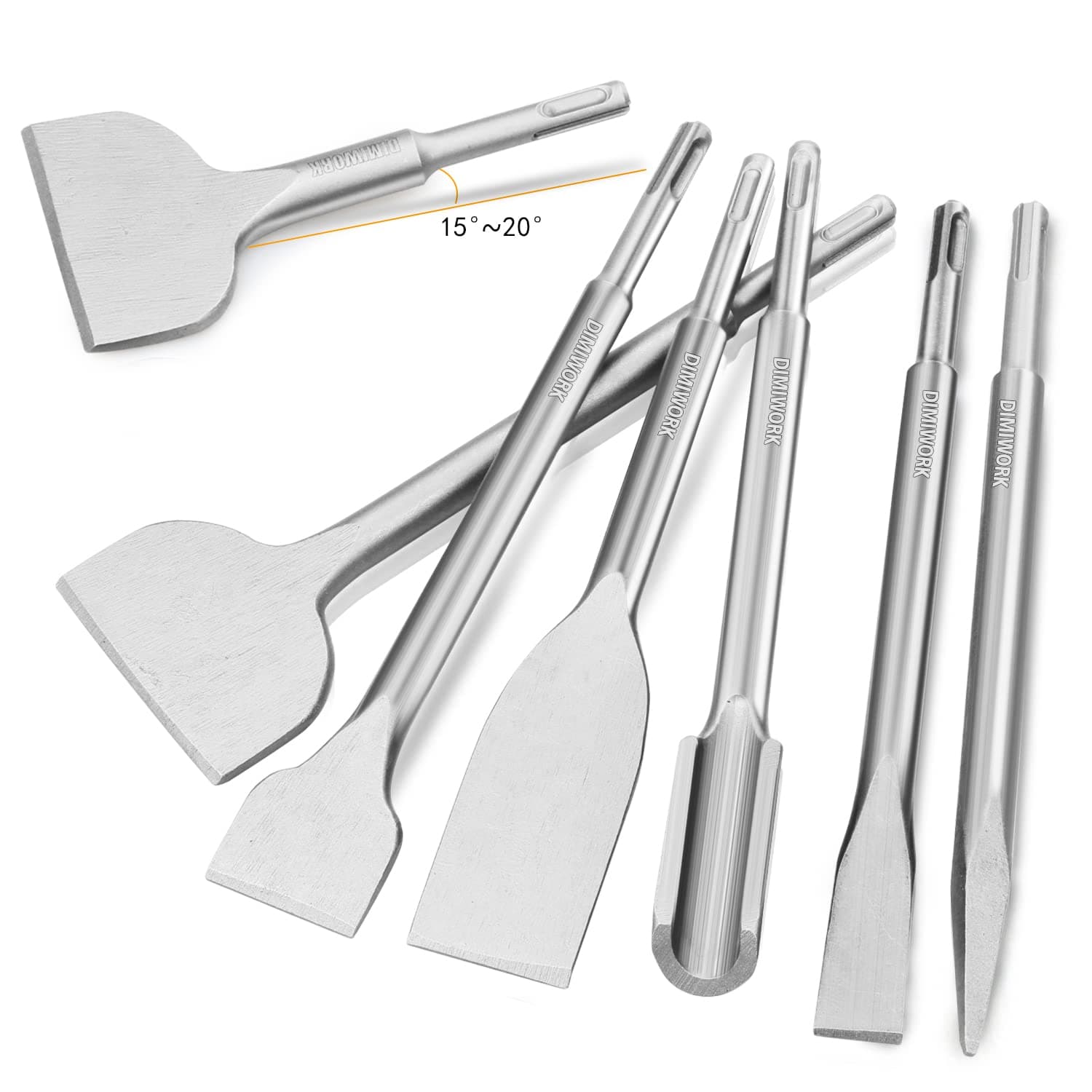 SDS-Plus Chisel Set,7PCS Masonry Concrete Drill Bit Set,Tile Grooving Scraping Flat Point Scaling Chisels 40Cr Steel Rotary Hammer Drill Tool Kit SDS Plus Bits for Home Improvement