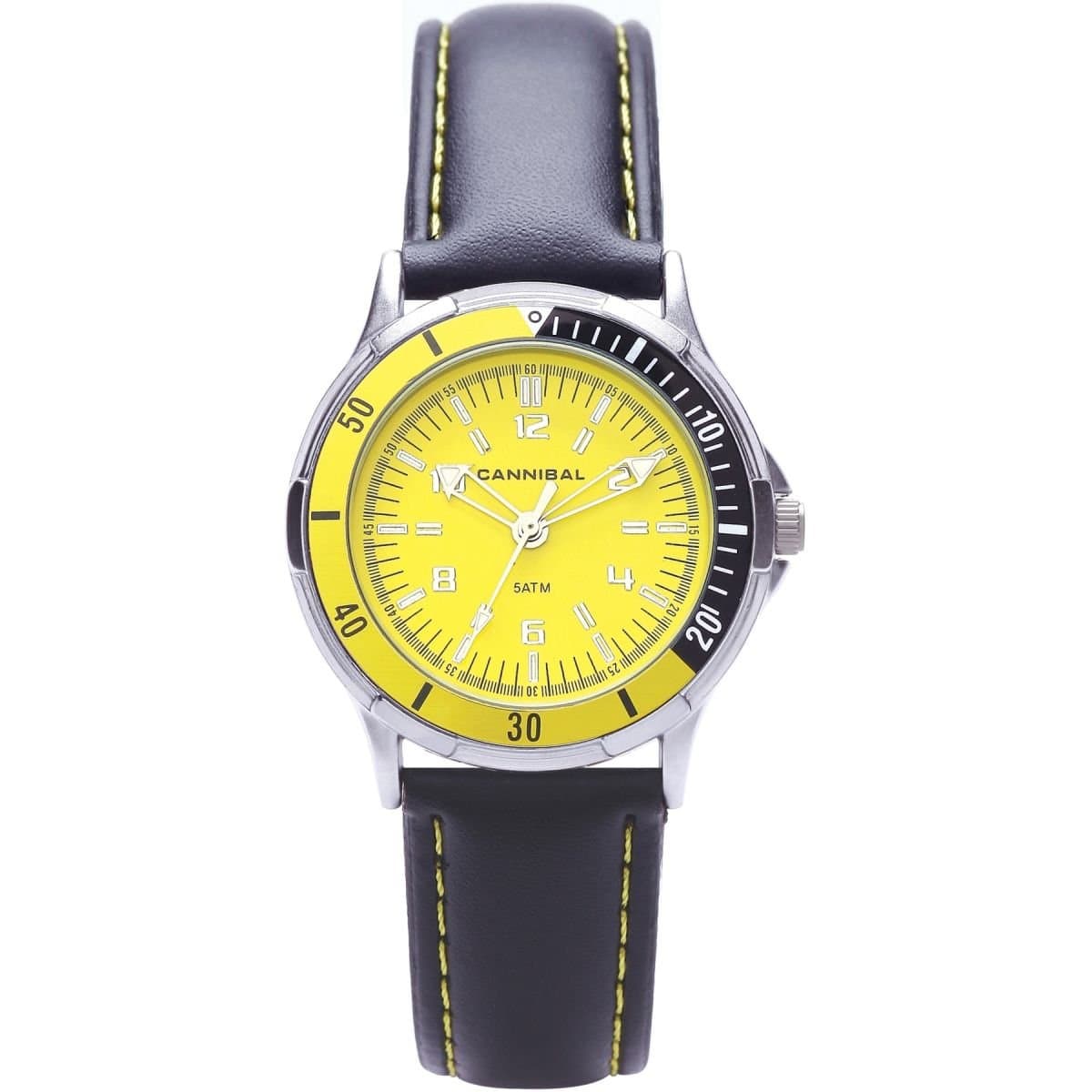 Cannibal Unisex Quartz Watch with Yellow Dial Analogue Display and Black Plastic or Pu Strap CJ220-18