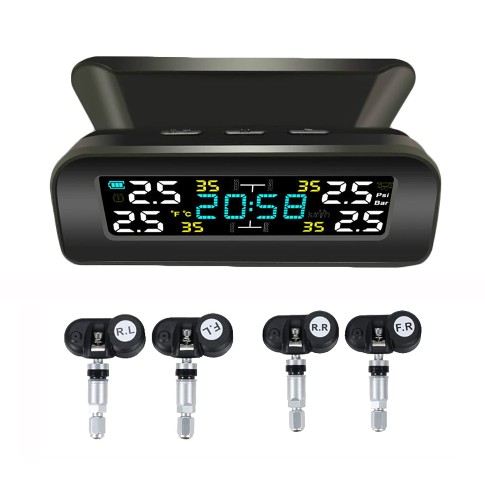 Tire Pressure Monitoring System Wireless Solar TPMS, Tire Pressure Monitor with 4 Sensors Real-time Display Temperature Pressure for Car RV SUV MPV Sedan (Internal)