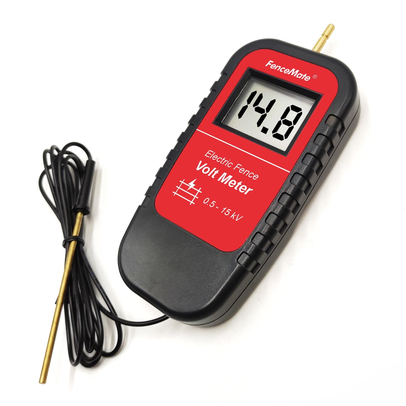 FenceMate Digital Volt Meter for Electric Fence, Range up to 15,000 V (15 kV), Fence Voltage Tester with Large LCD Display, Automatic On/Off, Grounding & 9V Battery Included