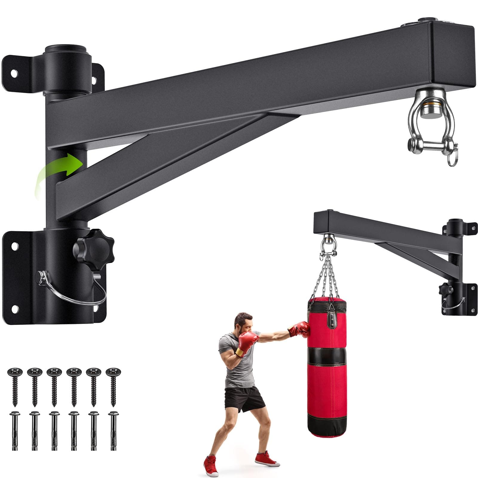 BeneLabel Punch Bag Bracket, Boxing Bag Wall Mount 360 Swivel Punching Holder Stand Frame Adjustable Speed Bag Joist Mounted Hanger for Boxing Exercise Training, 250-500lbs