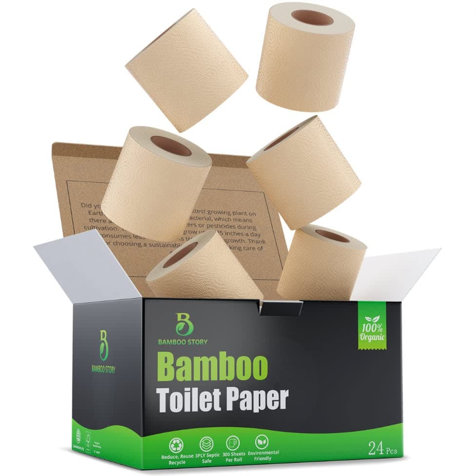 Bamboo Toilet Paper Unbleached, 24 Rolls, 3 Ply and 300 Sheets Bamboo Toilet Tissue - FSC Certified, Biodegradable, Chemical Free, Plastic Free, BPA Free, Septic Safe Toilet Paper