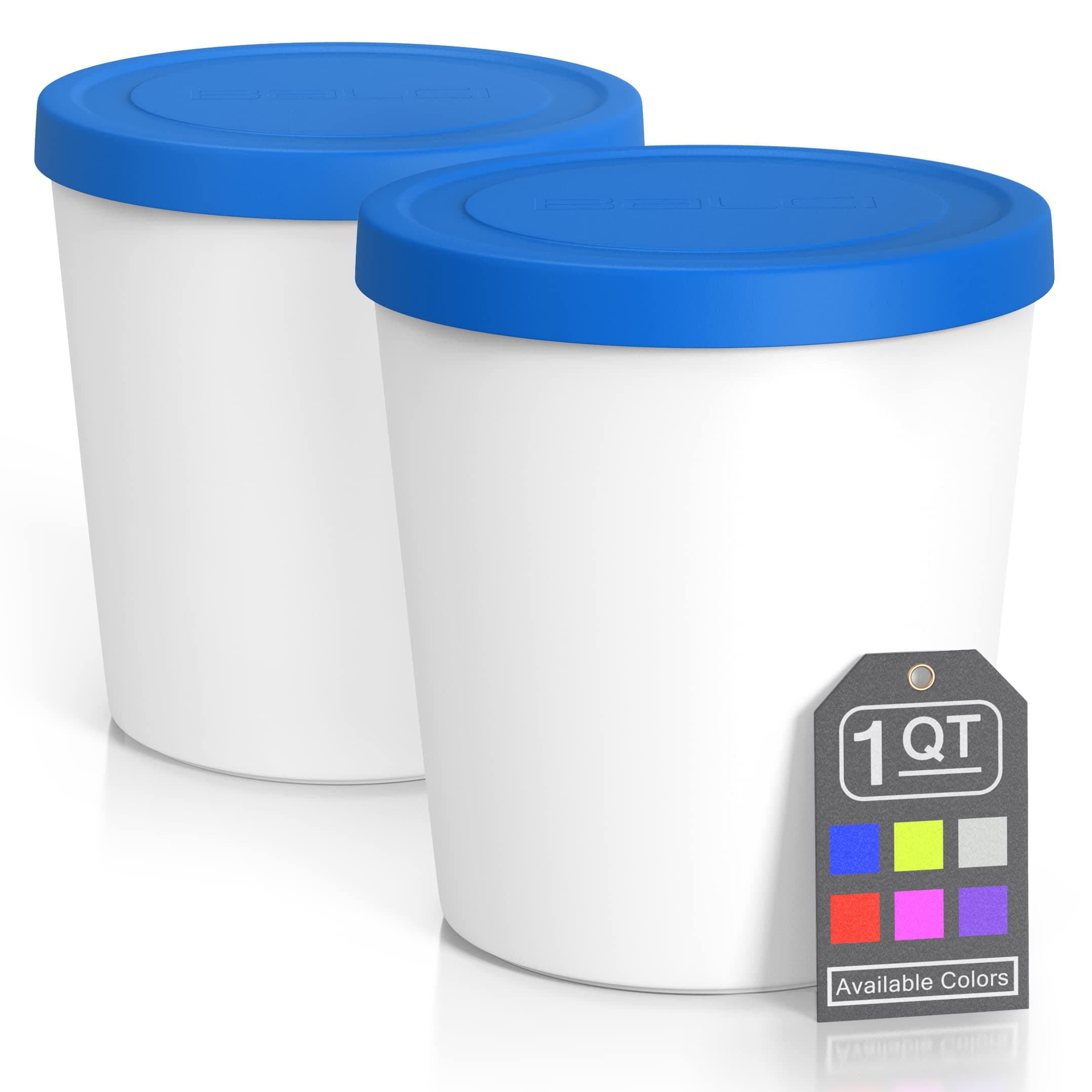 BALCI - Premium Ice Cream Containers (2 Pack - 1 Quart Each) Perfect Freezer Storage Tubs with Lids for Ice Cream, Sorbet and Gelato! - Blue