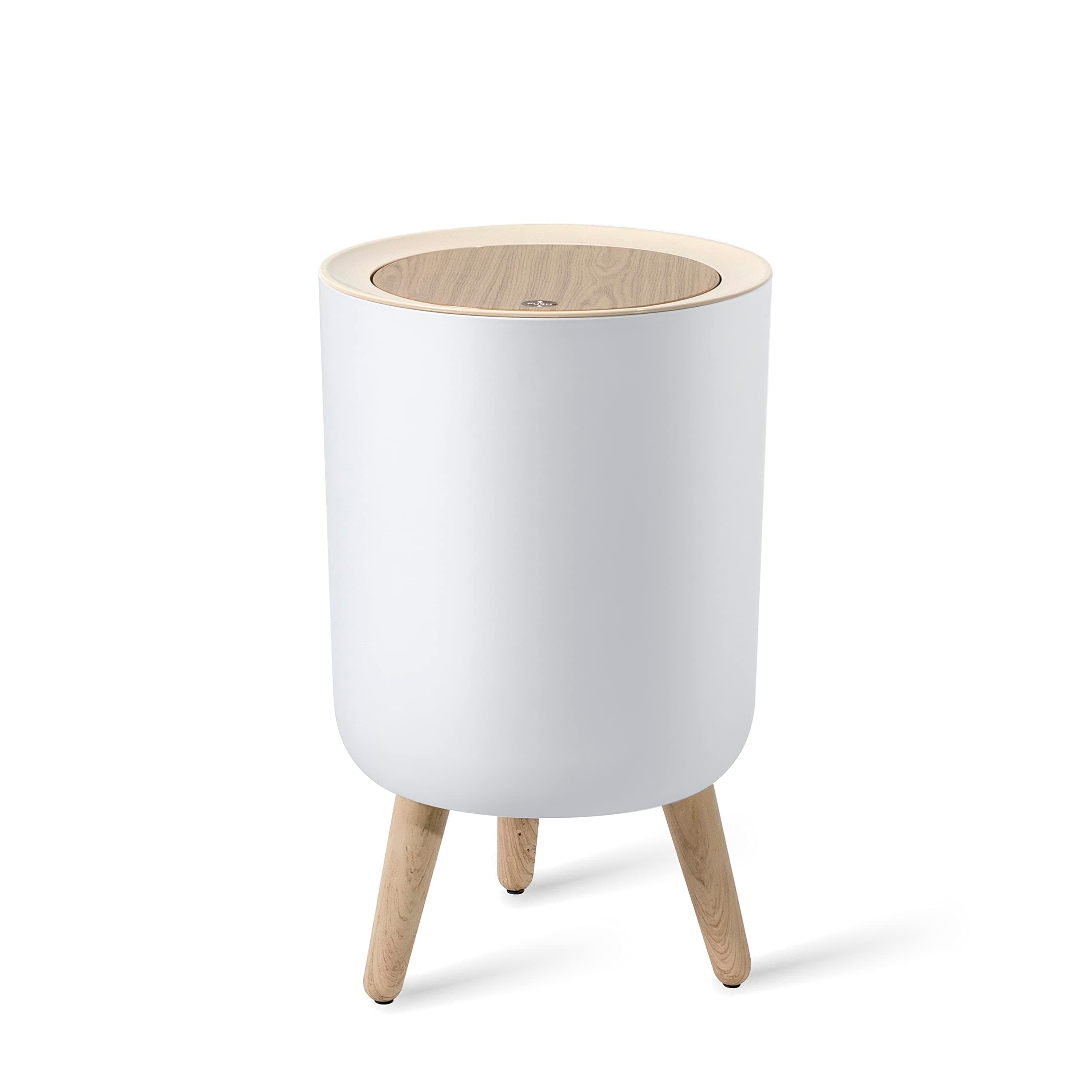 Bathroom Trash Can with Lid,1.8 Gallon Modern Office Trash Can for Near Desk Bedroom Garbage Can Waste Basket with Push Top,Nordic Small Trash Bin for Living Room,Nursery,Dog Proof Trash Can