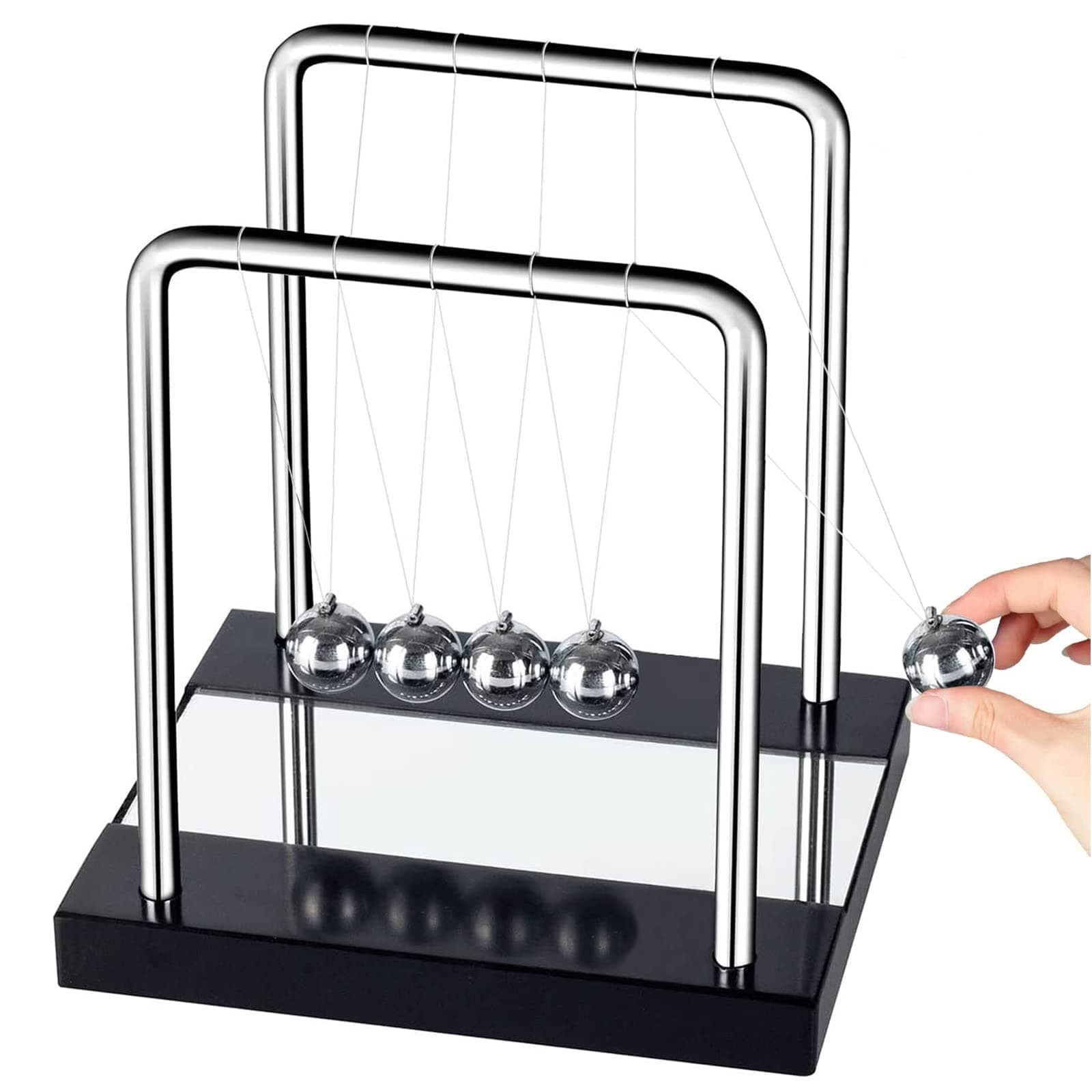 Newton Cradle Balance Ball,Large 18cm Newton Pendulum,5 Physical Swinging Magnetic Balls, Educational Science Office Desk Toy Stress Relief Gift