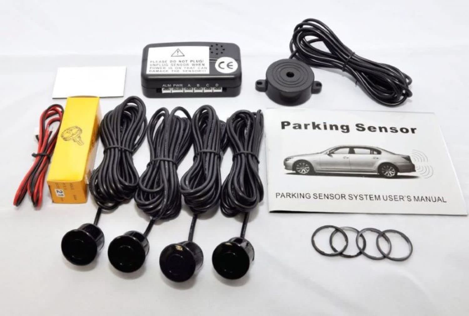 Parking Reversing Sensor Kit with 4 Sensors and Audio Buzzer in Black