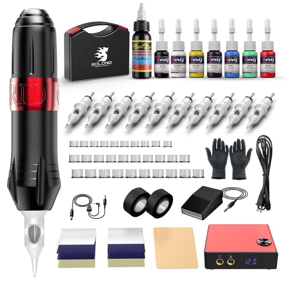 Tattoo Kit,Solong Professional Tattoo Gun Kit for Beginners Rotary Tattoo Machine with Carry Case…