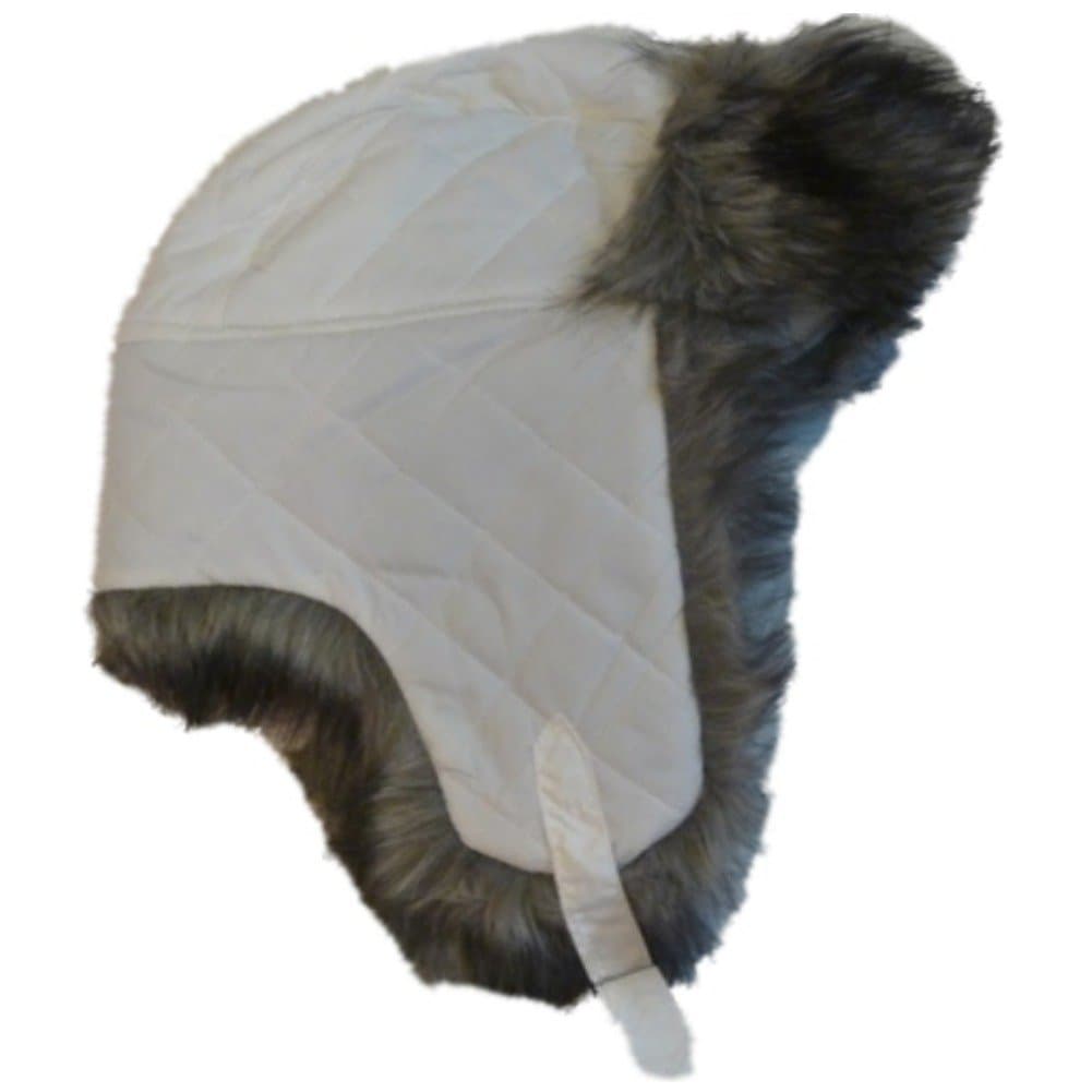 Envision Studio Womens Quilted White Trapper Hat with Plush Gray Fur Aviatior