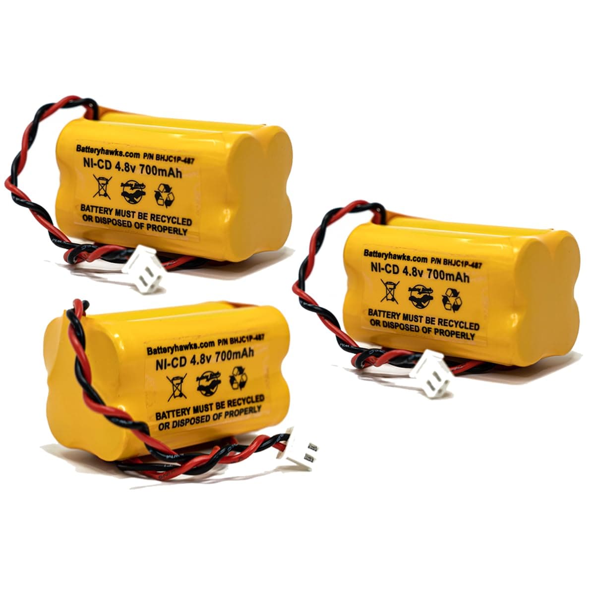 (3 Pack) BL93NC487 BL93NC484 BAA-48R DAA700MAH 4.8v 700mah Exit Sign Emergency Light NiCad Battery 4.8v 500mah White Connector