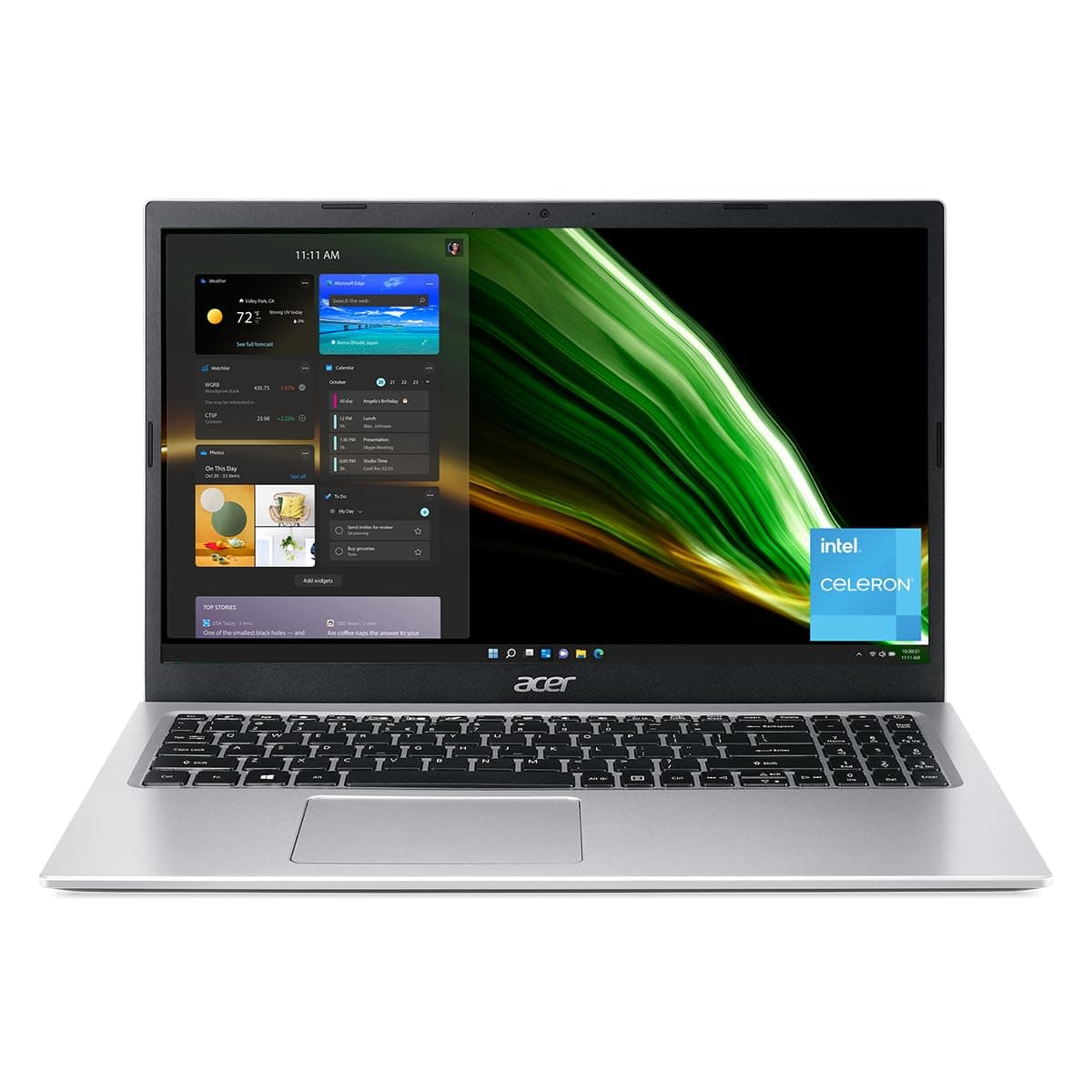 Aspire 1 A115-32-C96U Slim Laptop | 15.6" FHD Display | Intel Celeron N4500 Processor | 4GB DDR4 | 128GB eMMC | WiFi 5 | Microsoft 365 Personal 1-Year Subscription | Windows 11 in S Mode, Silver