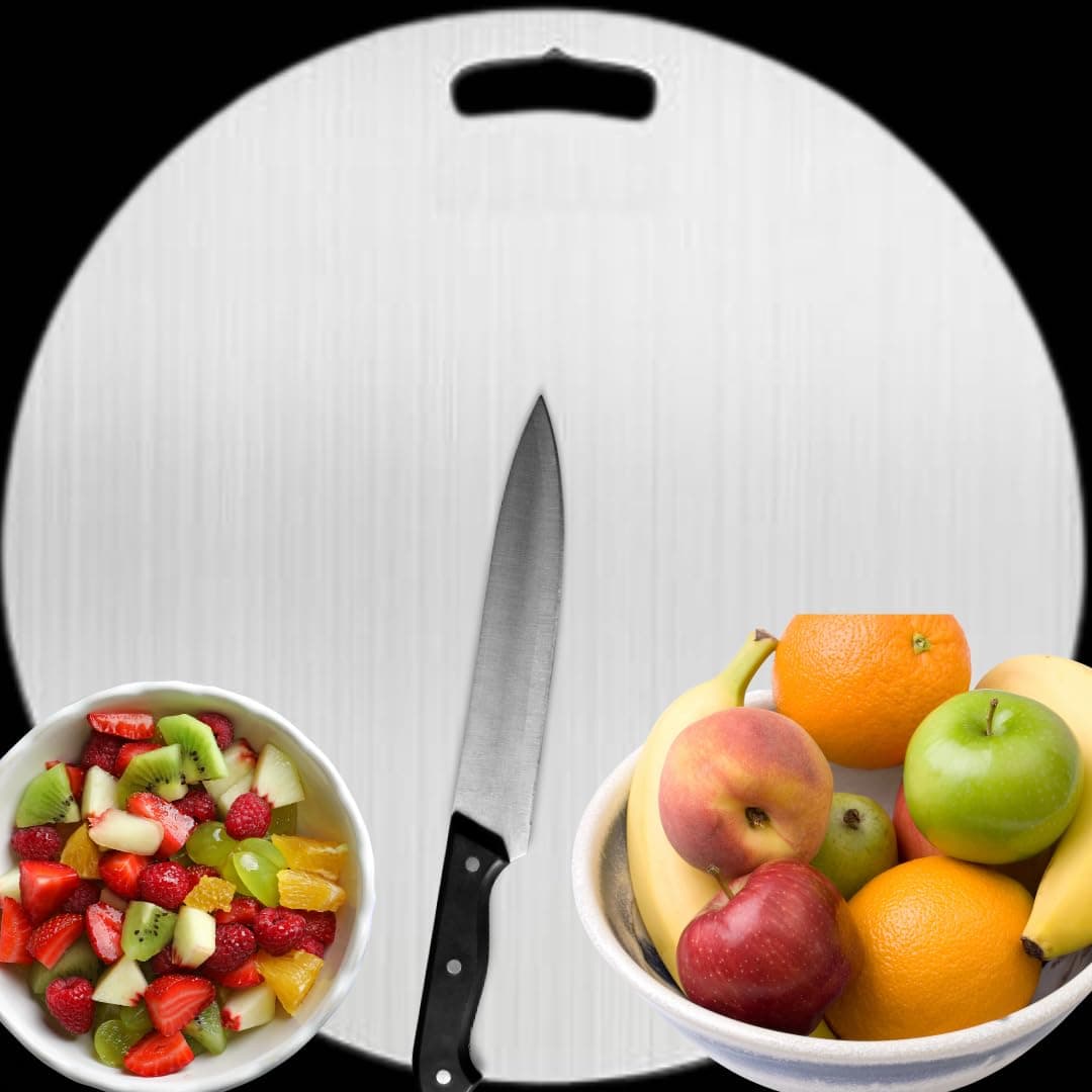 ECOSTAR+Large and Heavy Duty Rounded Food Grade Premium Stainless Steel 304Gr Jindal Made Chopping Board for Kitchen Purposes,Vegetables & Meat Cutting,etc.,1 Year Warranty