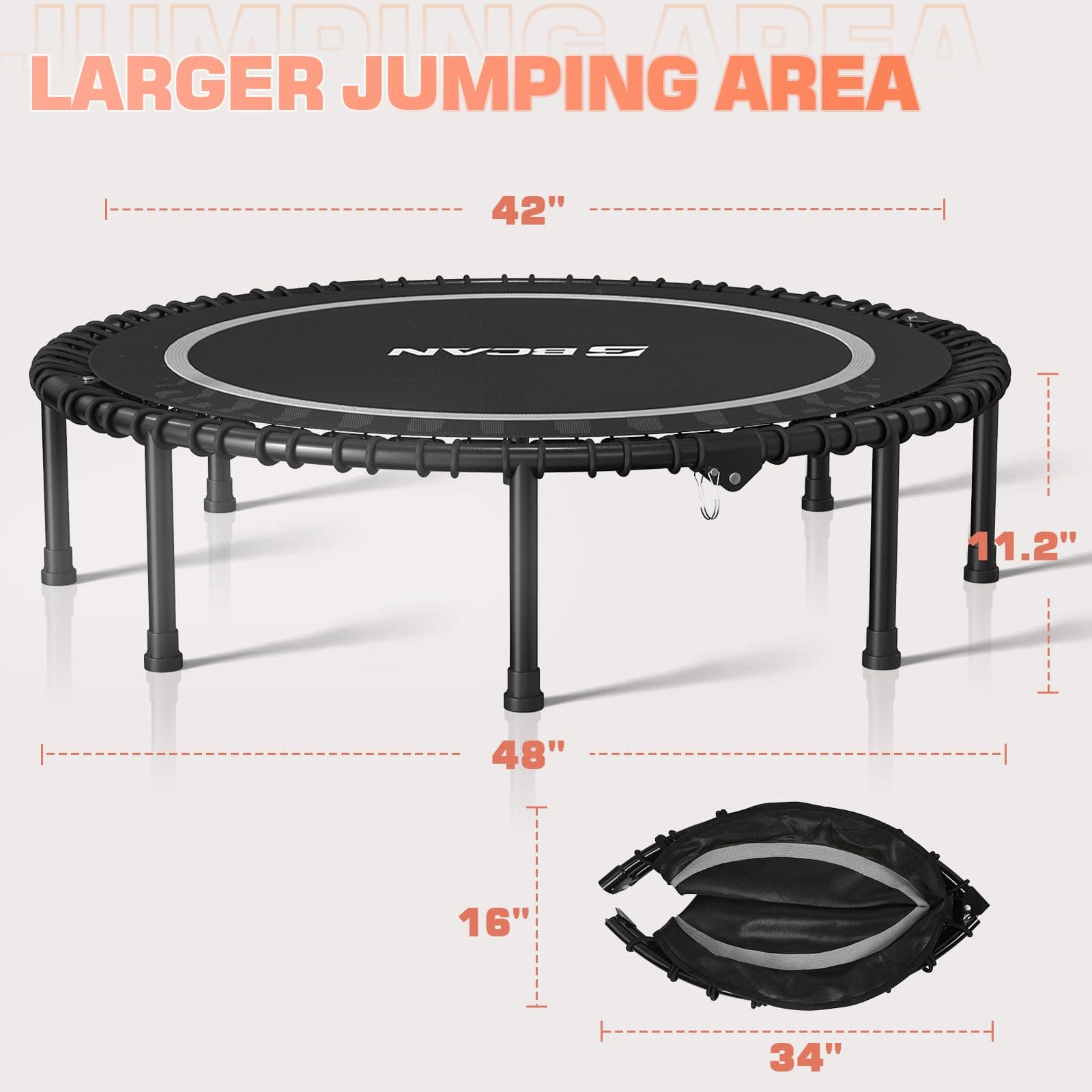BCAN Mini Trampoline for Adults, Fitness Trampoline with Durable Bungees, Exercise Rebounder,Great Mini Trampoline for Indoor Grey