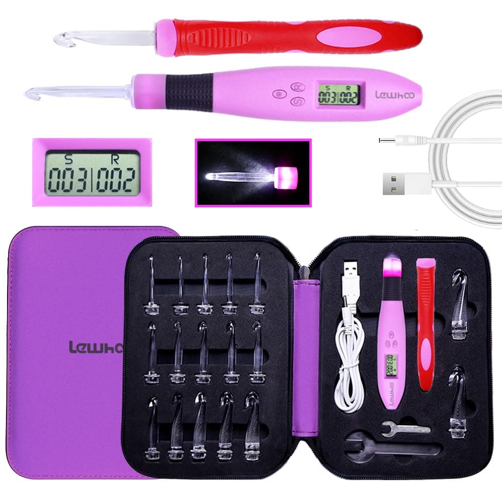 - 17 Sizes Digital Crochet Hooks with Counter 2.50~14.0mm, Lighted Crochet Hooks for Stitch & Row Counting