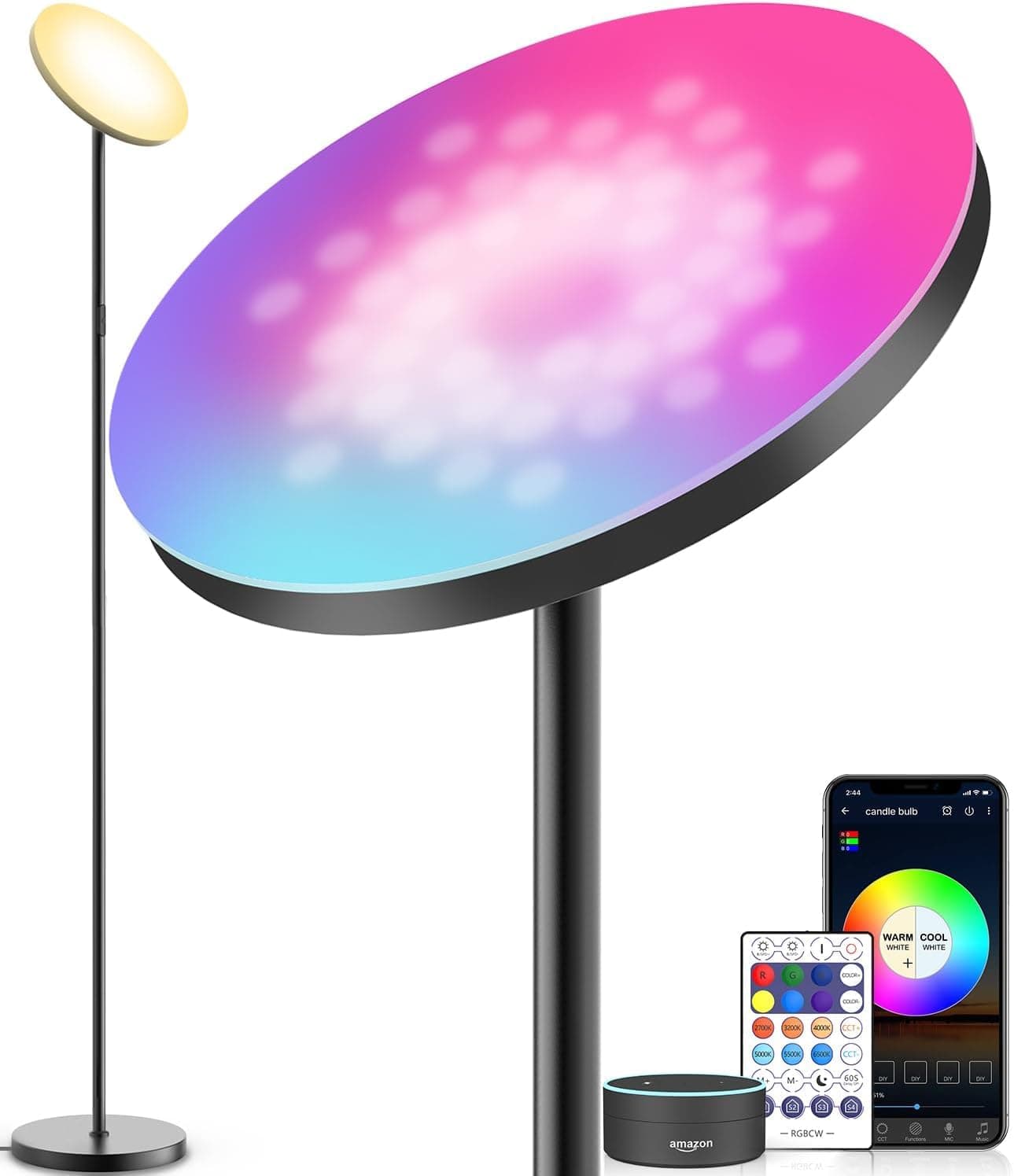 RGB Floor Lamps, Floor Lamps for Living Room Bedroom, Modern Standing Lamp, Uplighter LED Floor Lamp with Remote Control and Timing Function, Stepless Dimmable Colors Brightness ﻿