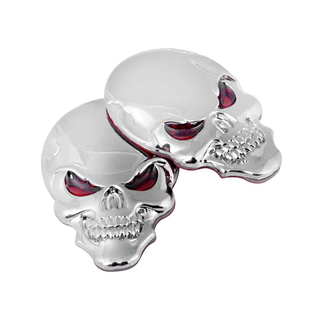 3D Chrome Bone Red Eyes Metal Skull Emblem Sticker Decal Logo Fender Hood Car Motorcycle (Pack of 2)