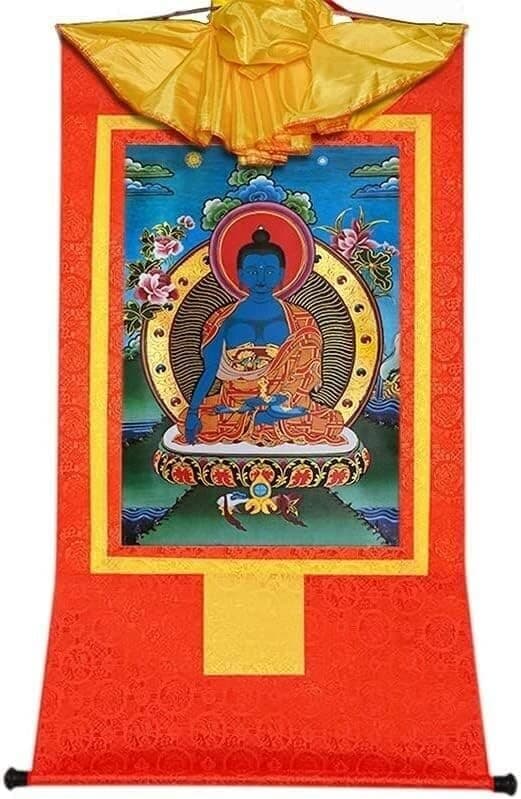Scroll mural,Chinese Art Scroll Painting,Buddha Zen Wall Hanging, scroll mural,Tibetan Thangka Painting Art,Buddhist Thangka Brocade,Buddha Tapestry with Scroll(Color:Blu,Size:Large(85c(Col ( Color :
