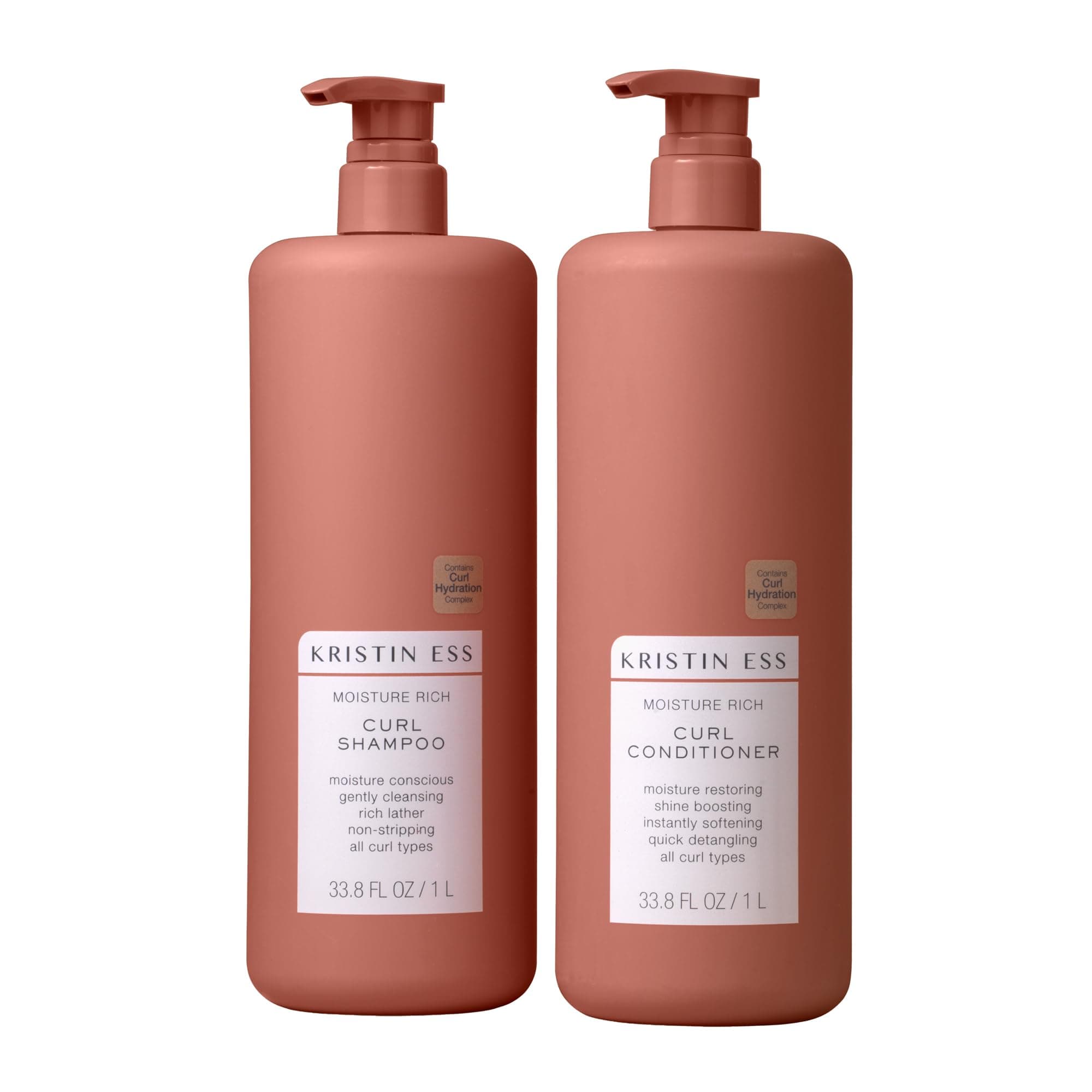 Kristin Ess Hair Curl Shea Butter Shampoo and Conditioner Set for Curly Hair Bounce + Shine - Anti Frizz Moisture Shampoo + Deep Conditioner - Clean + Vegan Curly Hair for All Curls 2A-4C - 1 Liter