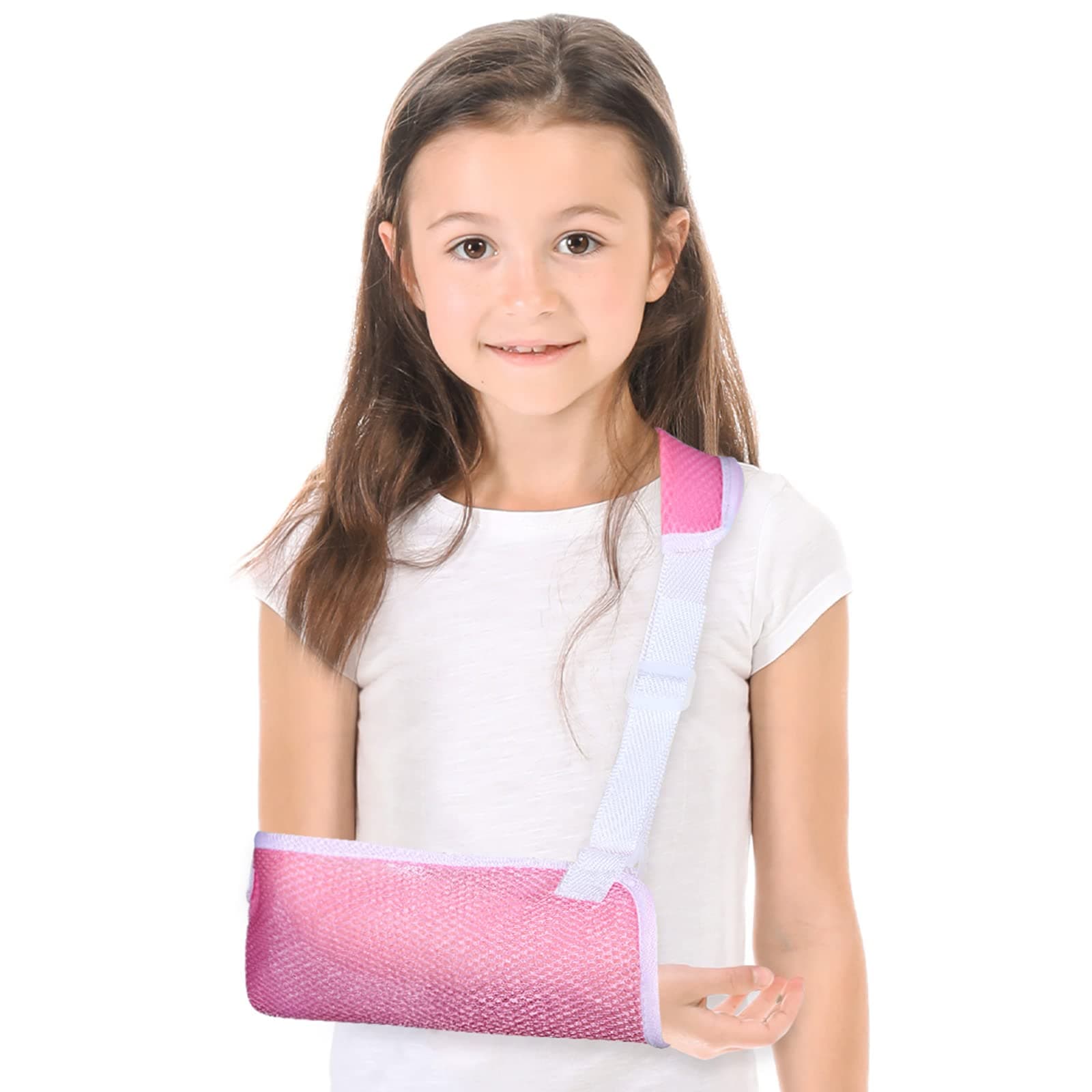 Marsui Child Arm Sling, Pink Pediatric Mesh Shoulder Immobilizer Kids Sling for Shoulder Wrist, Collarbone, Hand, Elbow, Rotator Cuff, Left or Right Arm, Small