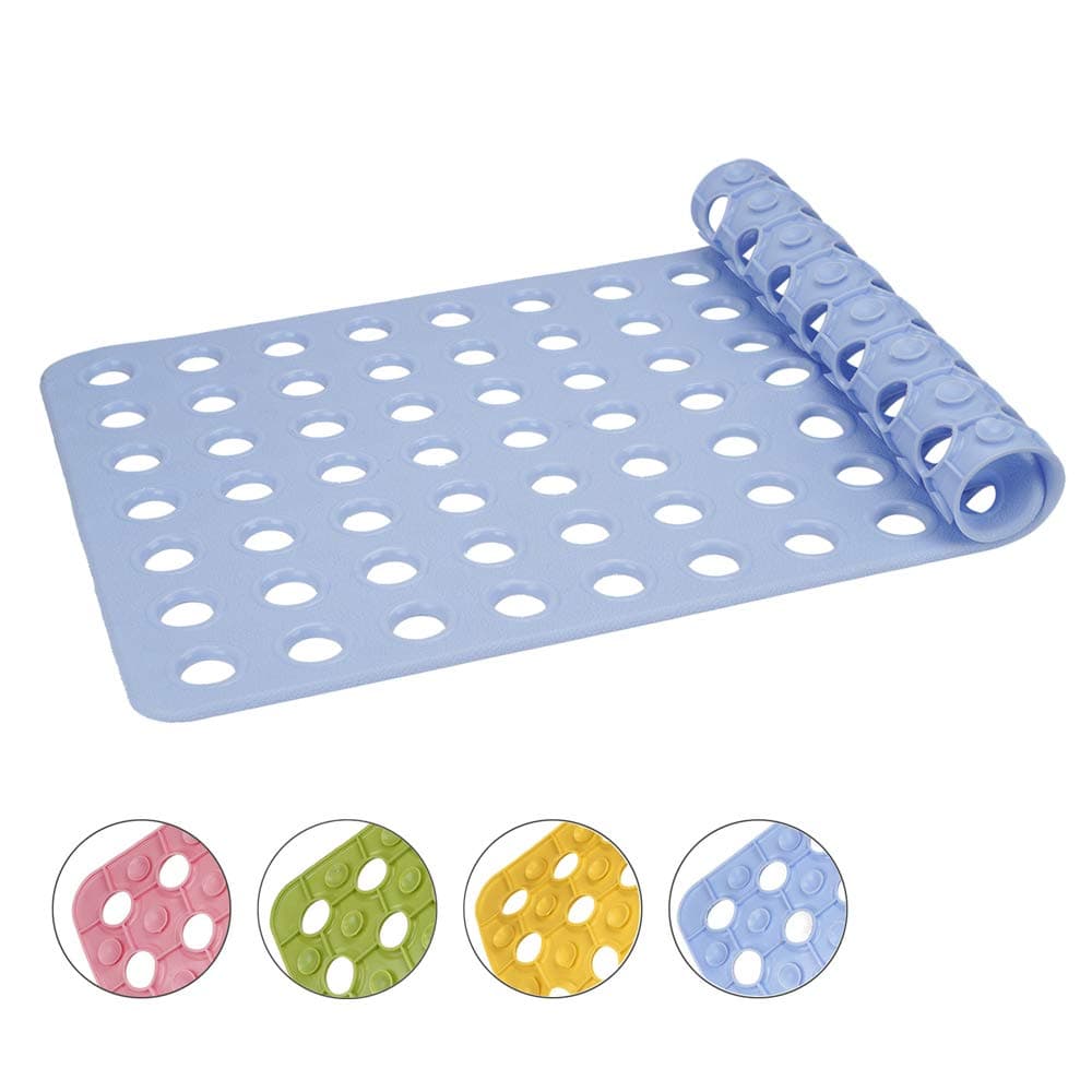 Vitalome Bathtub Mat Non Slip Shower Mat Big Holes Machine Washable Bathroom Mat 27L x 15W Inches Suction Cups with Drain Holes (Square, Blue)