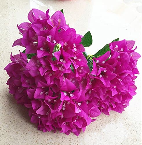 2 Bunches Bougainvillea Glabra Artificial Display Flower 5 Heads/Bunch Big Size Fake Bougainvillea Flower for Wedding Centerpieces Decorative Flowers (Fuchsia)