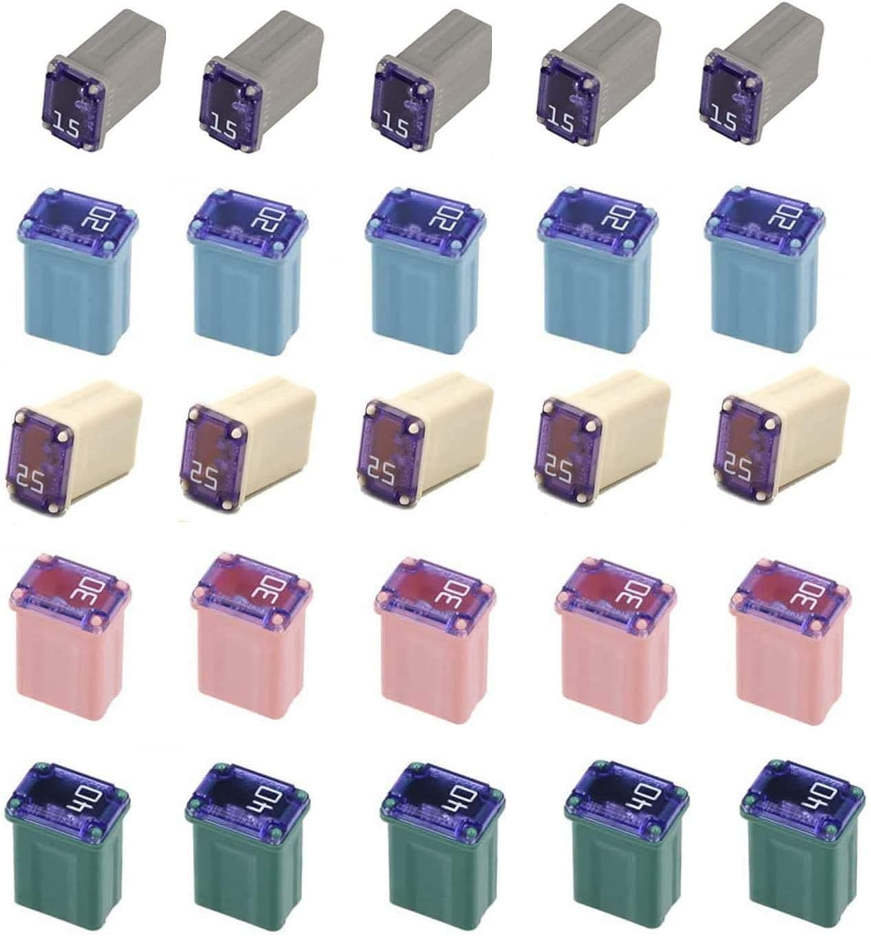 TAITONG 25 Pack Multi Color Micro Cartridge Fuses, 15-40 Amp, MCASE Type for Cars, SUVs and Trucks