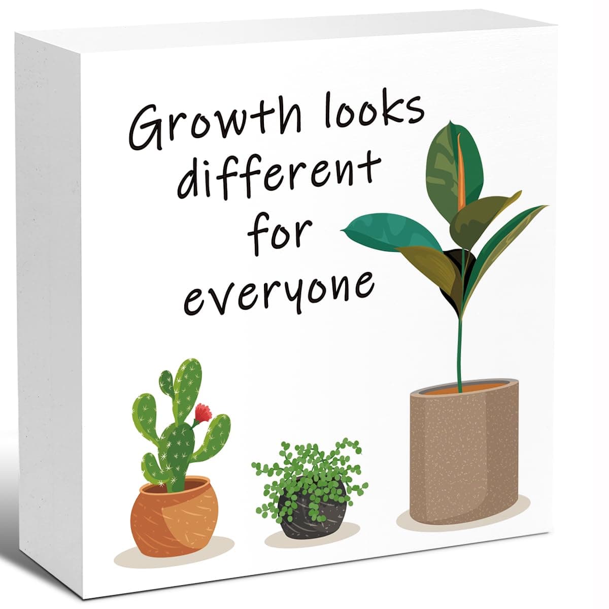 LVQHI Inspirational Wood Block Sign,Growth Looks Different for Everyone Plant Motivational Wooden Block Sign for Home Bedroom Office Desk Table Decor,Inspirational Cheer Up Gift for Coworker Friend