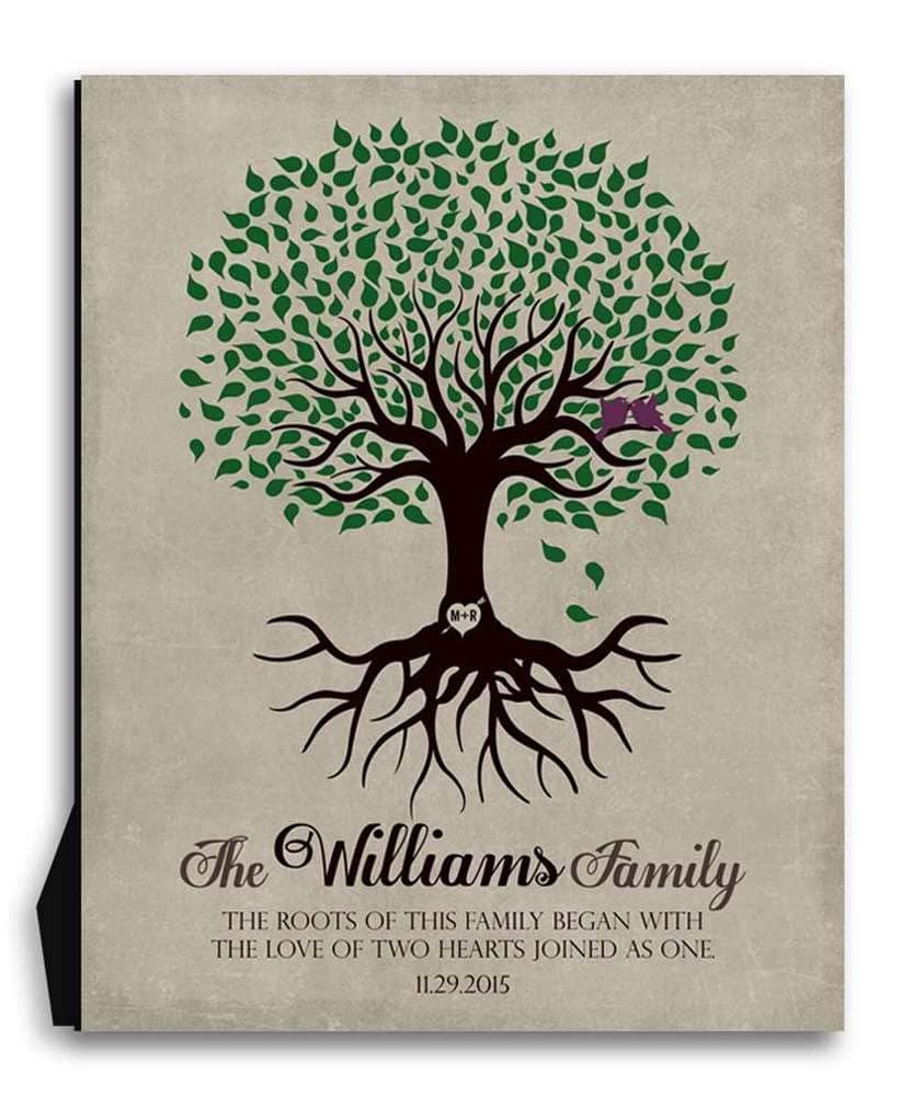 8x10 Metal Art Print - Personalized Family Tree Roots of This Family Began for Couple Gift for Husband or Wife Family Wedding Poem - Deluxe Velvet Tabletop Stand & Gift Wrapping LTC-M1109