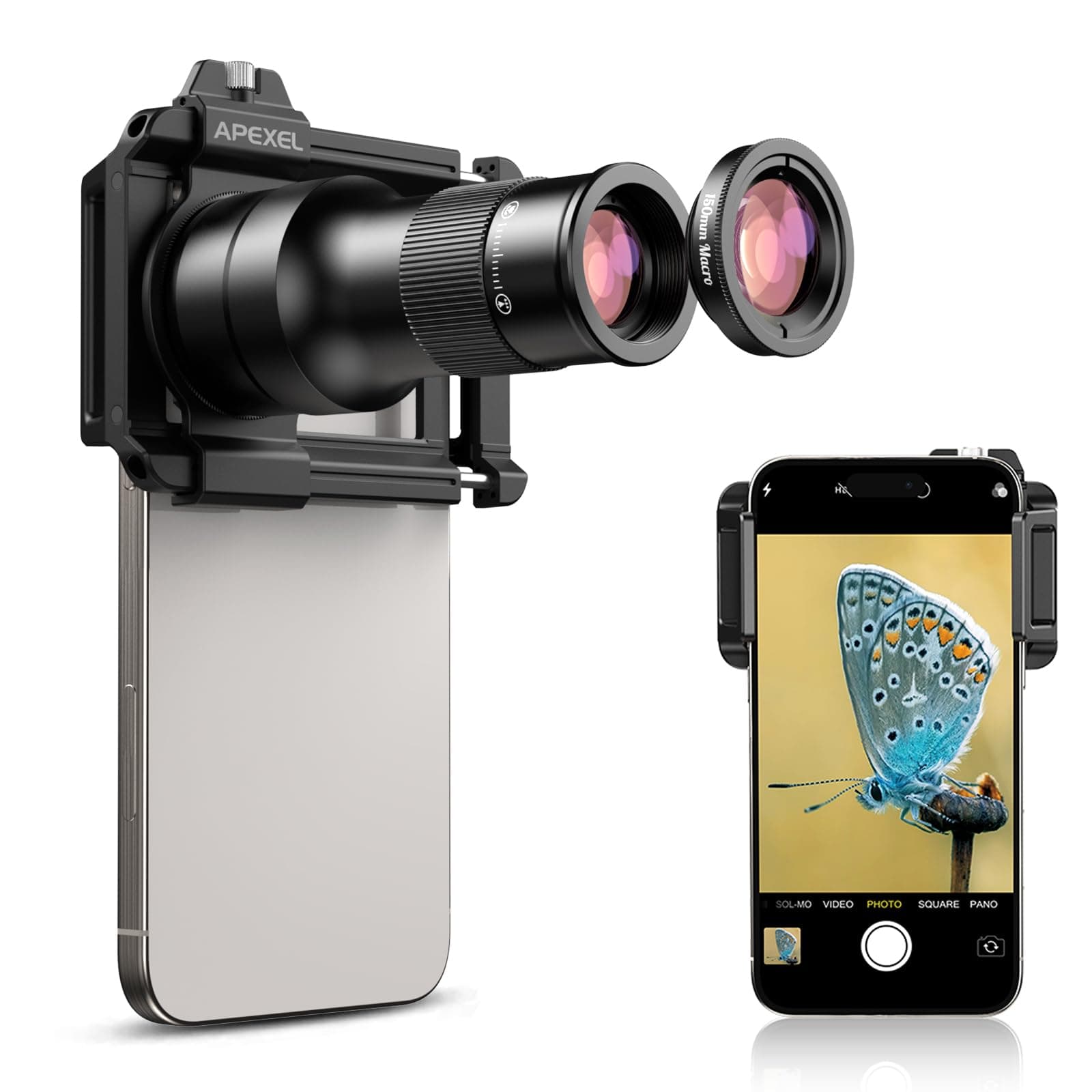 Evil eye2 in 1 Phone Camera Lens Kit, 6X Telephoto Lens & 150mm Macro Lens with Universal Lens Clip, Phone Lens Attachment for iPhone and Andriod