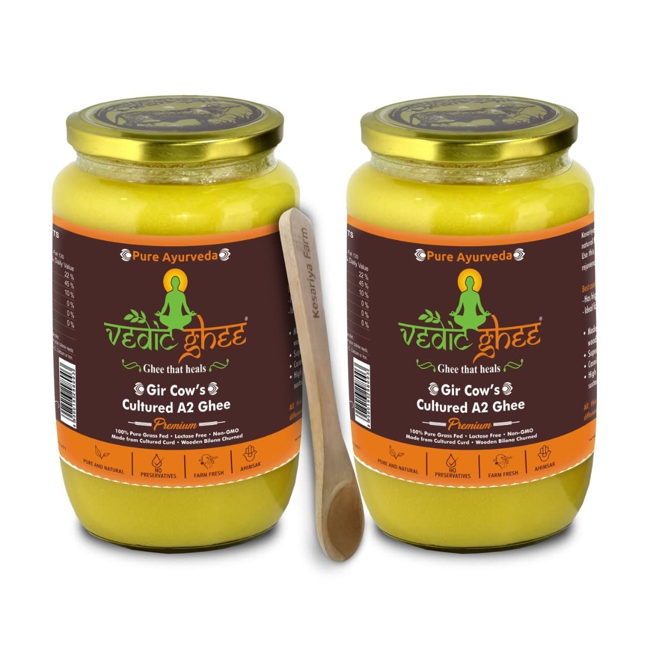 Vedic Ghee Premium A2 Gir Cow Cultured Desi Ghee from Kesariya Farm | Vedic Bilona Two Way Churned | Indian Gir Cow Ghee, Pure A2 Ghee, Natural & Healthy, Non-GMO | Lab Certified (2 Liters)