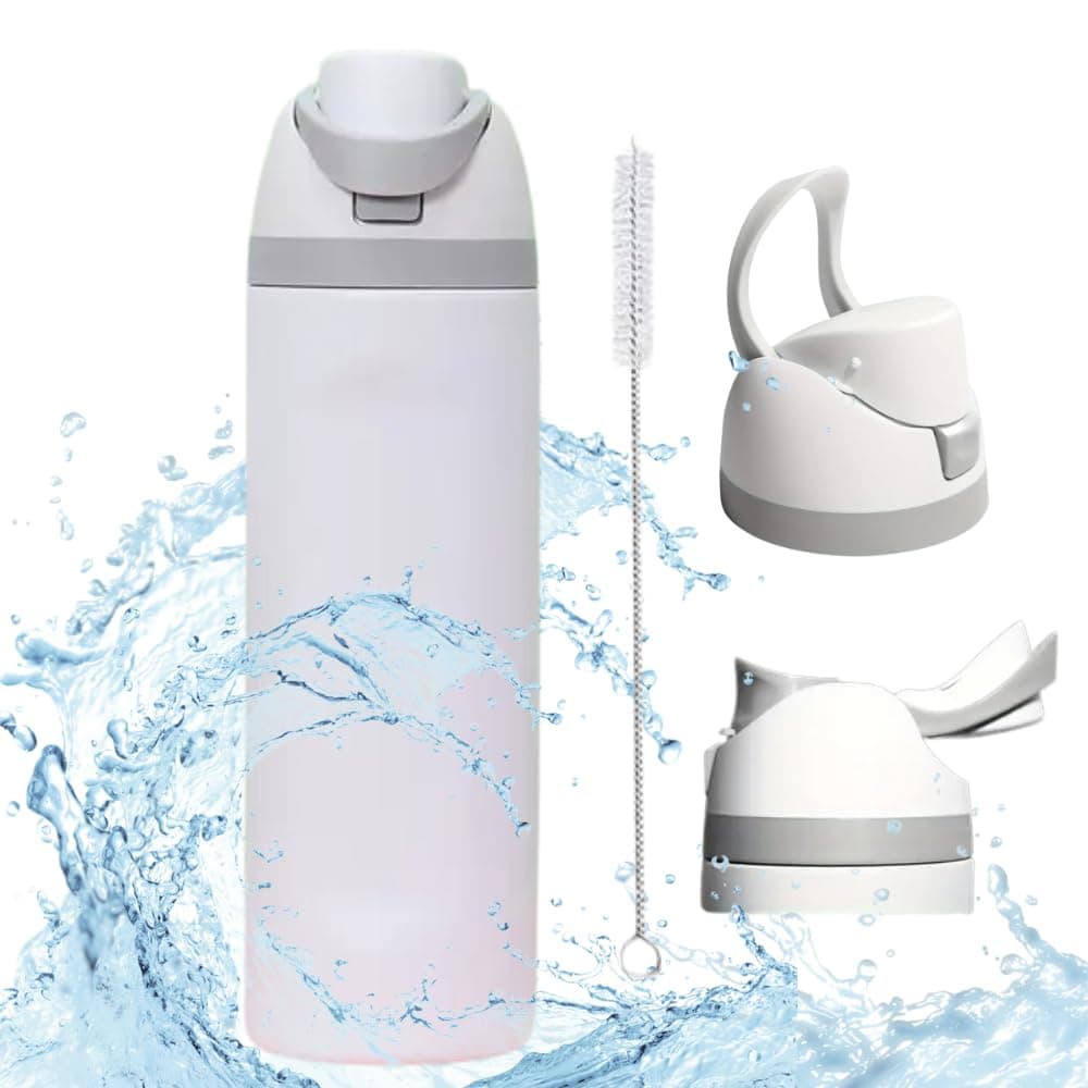 Insulated Water Bottle, 304 Stainless Steel Leak-proof Double Wall Sports Bottle, BPA Free Dual Drinking Option, 24oz 710ml Vacuum Flask for Home, Office, School, Gym, Car WHITE (White)