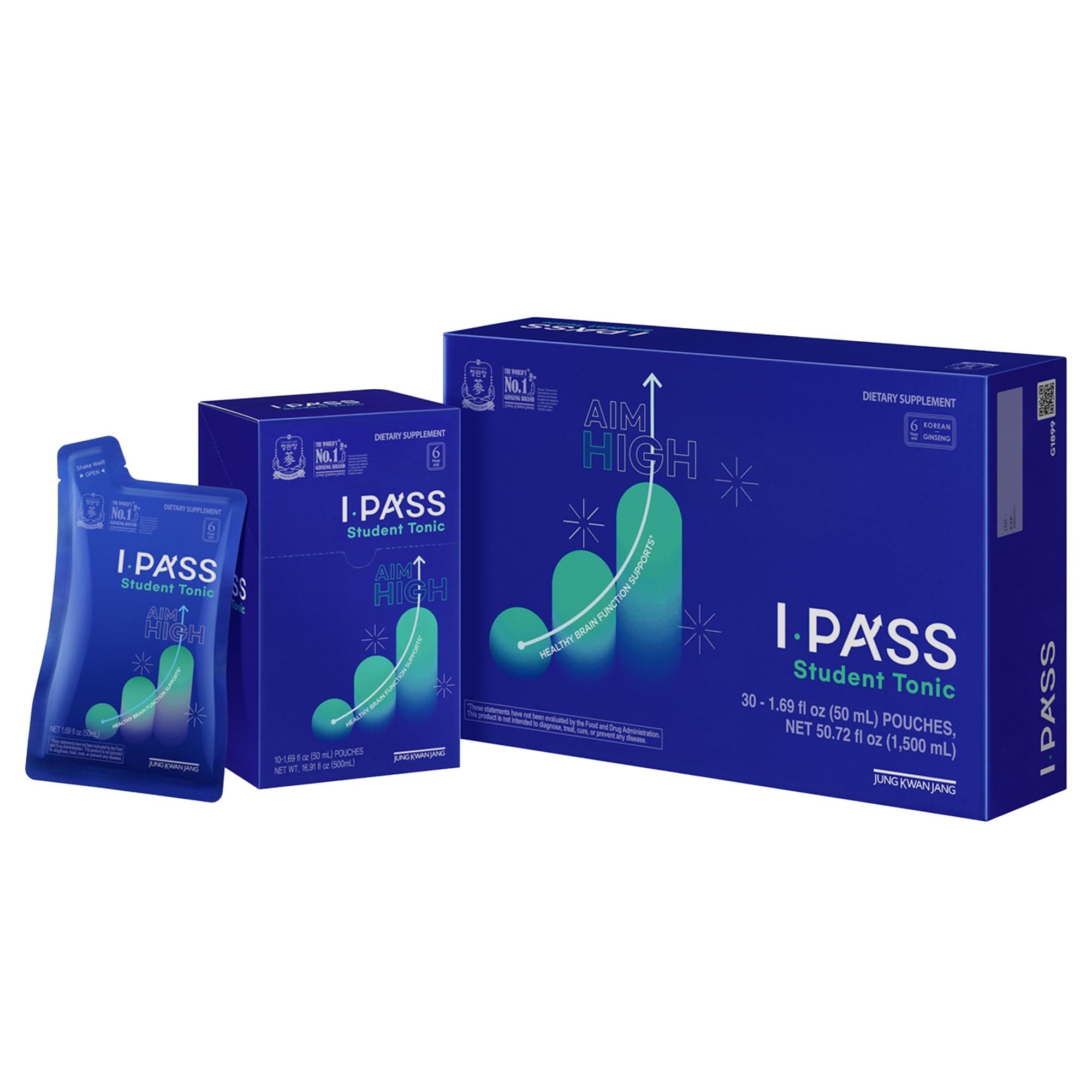 - JUNG Kwan Jang iPass Student Tonic - Adaptogen Energy Drink Supplement with Korean Red Ginseng, Jujube, Astragalus & Angelica - Daily Support for School and Activities (30 Pouches, 1.69 fl oz)
