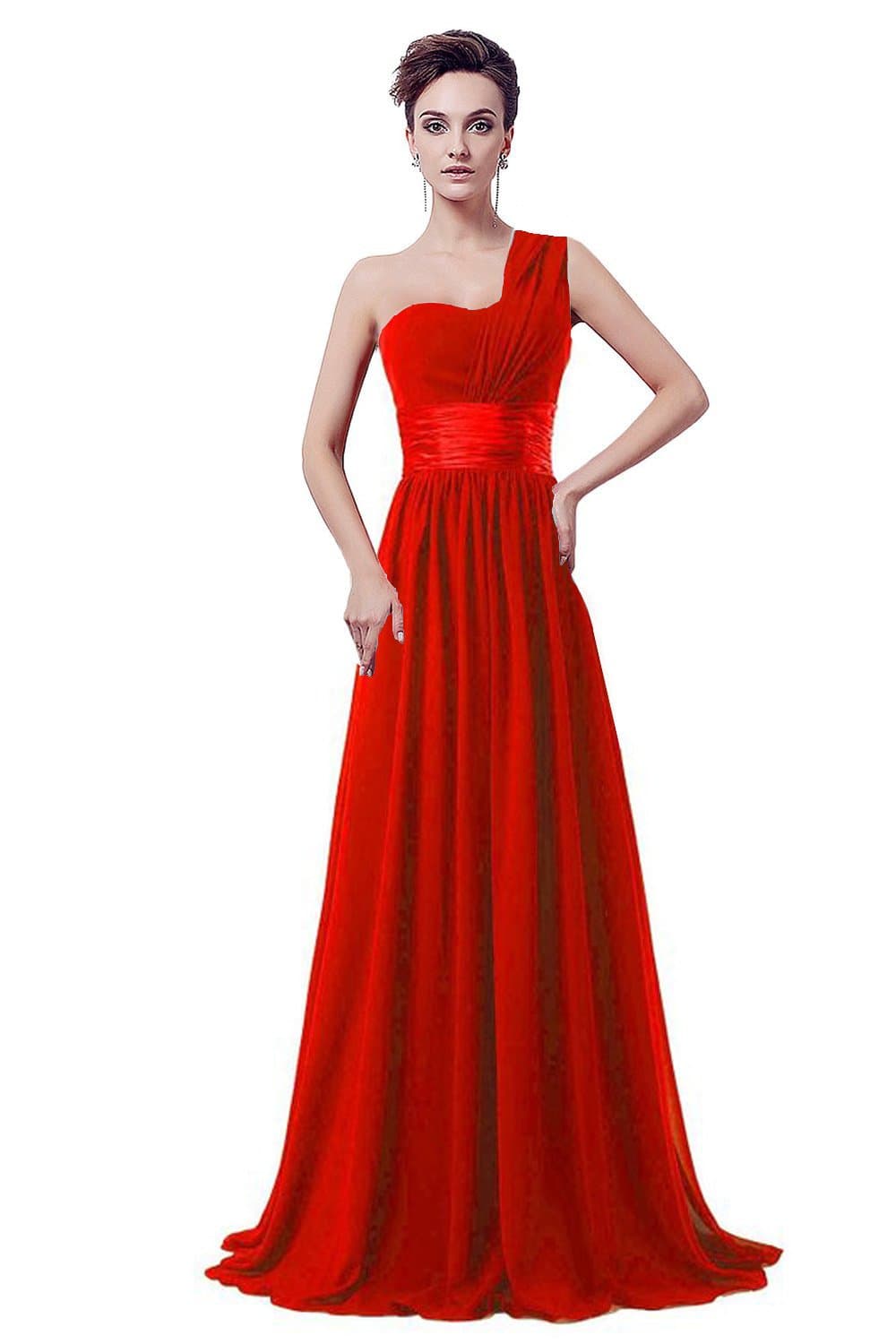 yan qiong Women's Chiffon One Shoulder Bridesmaids Evening Dresses Red 3XL