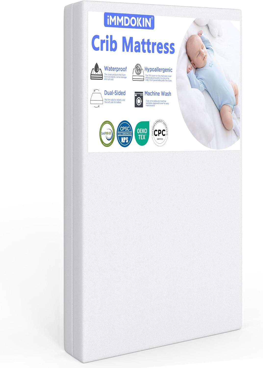 Hypoallergenic Crib Mattress Certified, Dual-Sided Baby & Toddler Crib Mattresses, Waterproof, Machine Washable Cover, Memory Foam, Standard Size, 5" Thick