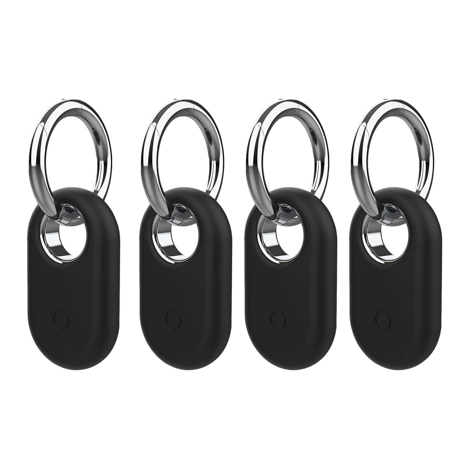 Smarttag2 Case, 4PCS Silicone Smart Tag 2 Case with Silver Keychain, Samsung Smart Tag 2 Case for Keys, Luggage, Pets (4PCS Black） (Deep Black)