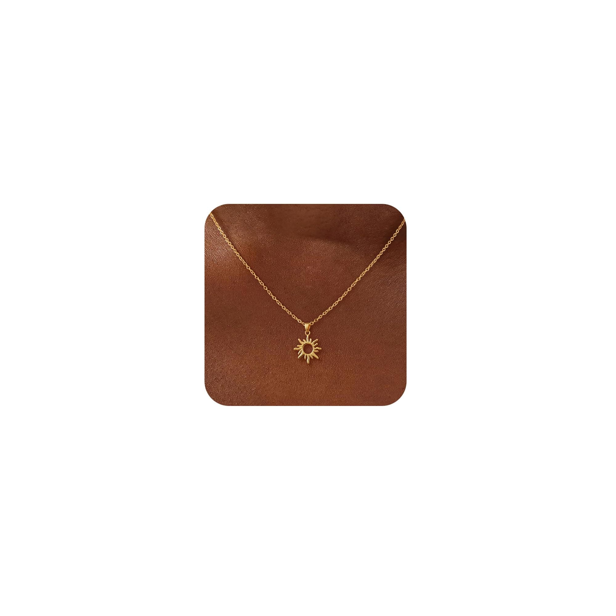 Layered Necklaces for Women Trendy, Dainty 14k Gold Plated Pendant Necklace Layering Necklace for Women Non Tarnish Hypoallergenic Sun Gold Necklace Stack Gold Jewelry for Women Gifts