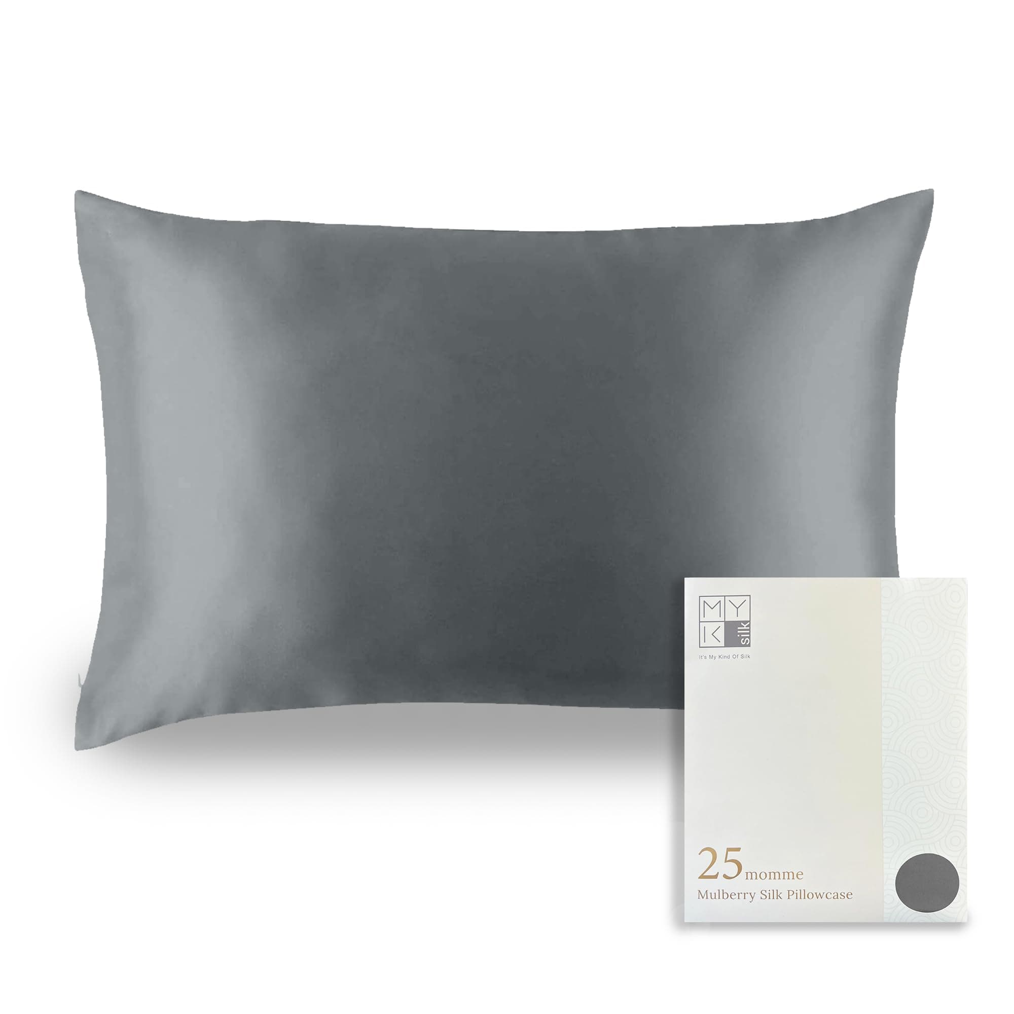 MYK Silk 25 Momme Luxury Mulberry Silk Pillowcase, Oeko-TEX Certified, Hypoallegernic, Hair and Skin Care, Curly Friendly Essentials, Standard, Charcoal Grey