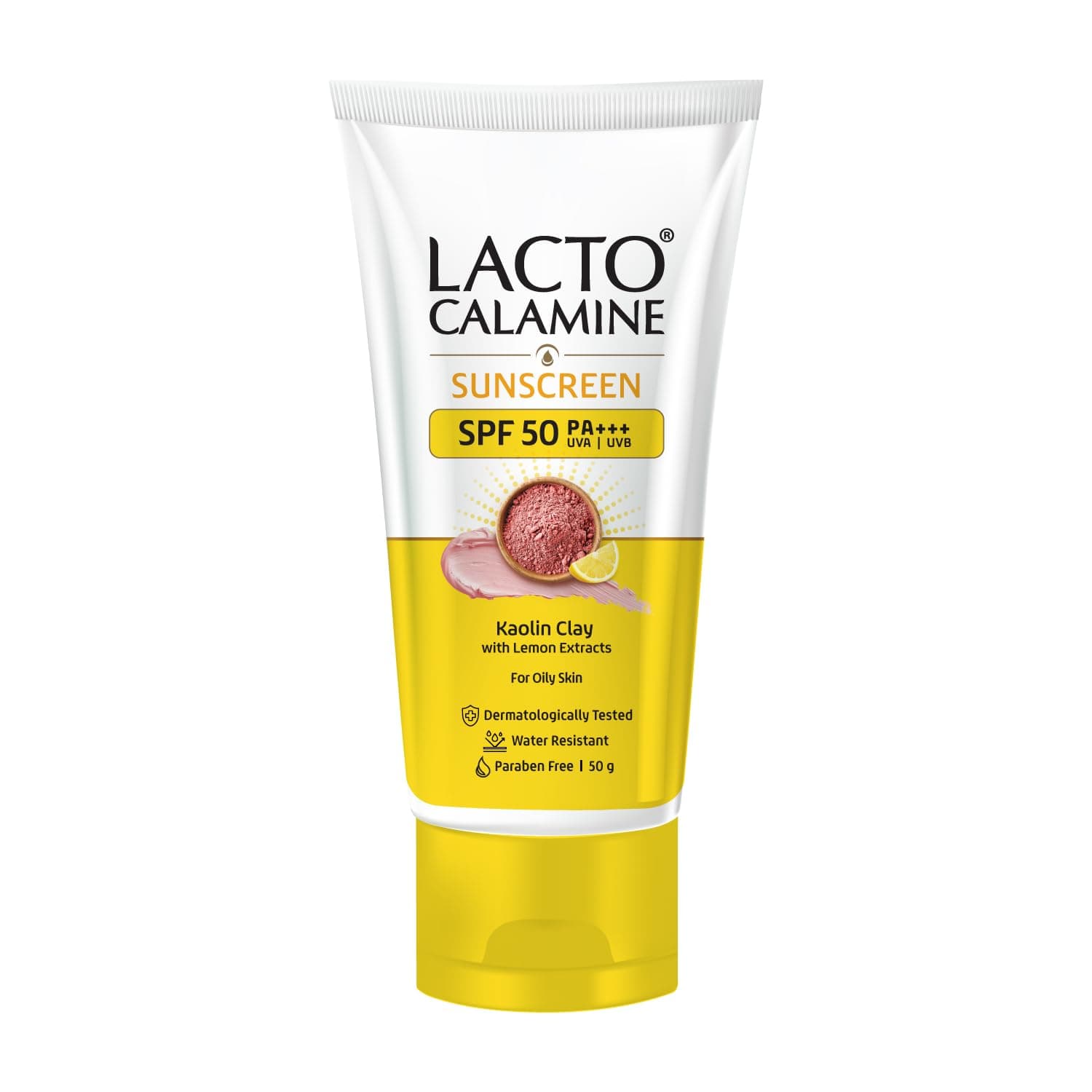 Lacto Calamine Sunscreen SPF 50 | 50g | PA +++ For Oily Skin | UVA – UVB | Water Resistant & No White Cast | With Kaolin Clay, Vitamin E & Lemon Extracts | Paraben Free