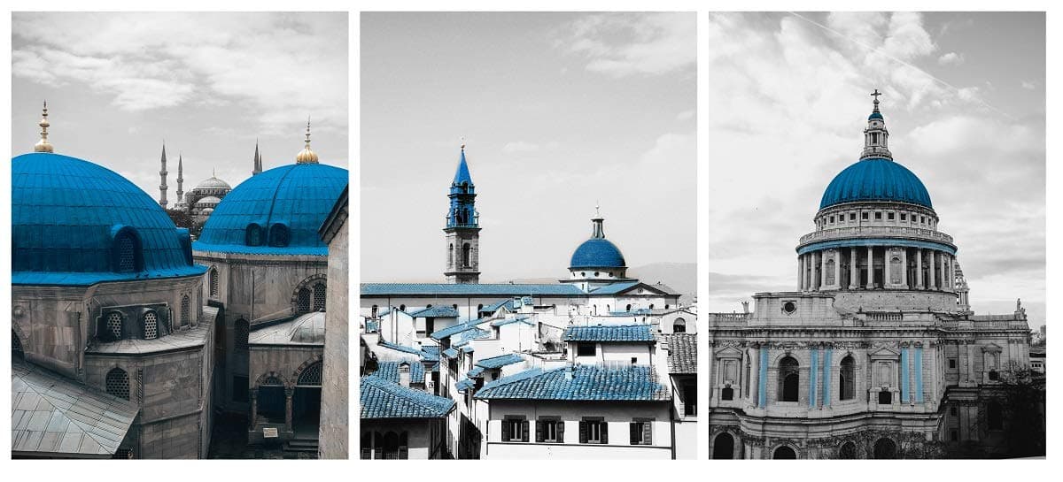 CUFUN Art - Blue-roofed Domical Architecture Pictures Prints on Canvas Grey Decoration Art 12x16inx3pcs