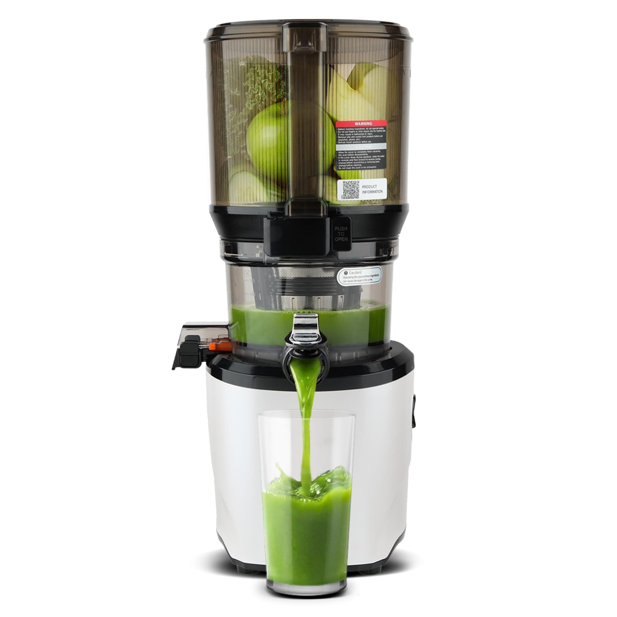 Kuvings AUTO10 Cold Press Juicer White - Hands-Free Masticating Juicer With 240W Motor - Quiet Electric Machine With 100 Ounce Batching Hopper for Juice, Smoothies, Nut Milk, and Sorbets